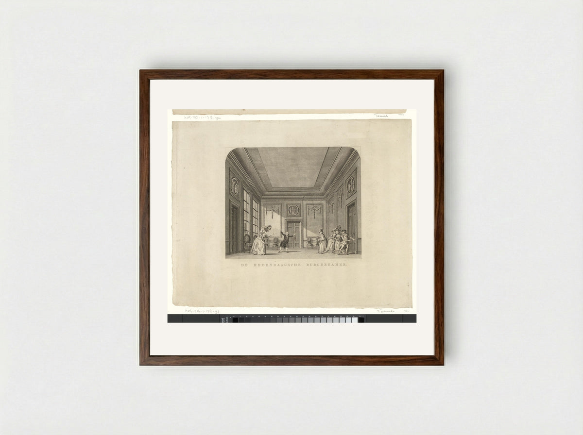 Toneeldecor: De Hedendaagsche Burgerkamer - Cornelis Brouwer - Framed Print Dark Wood