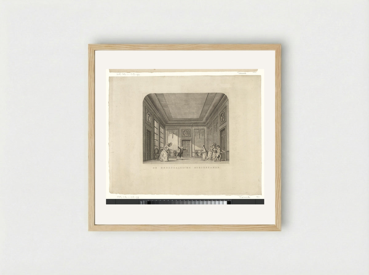 Toneeldecor: De Hedendaagsche Burgerkamer - Cornelis Brouwer - Framed Print Wood