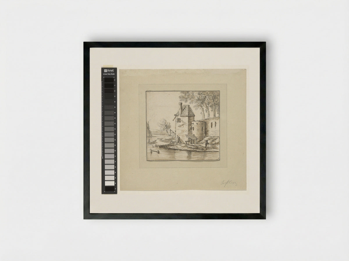 Toren bij een vestingwal - Herman Saftleven - Framed Print Black