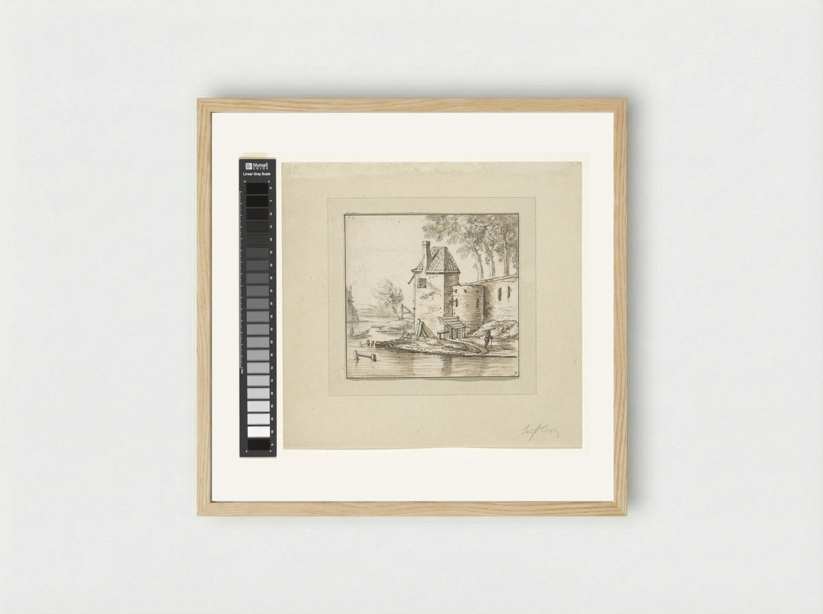 Toren bij een vestingwal - Herman Saftleven - Framed Print Wood