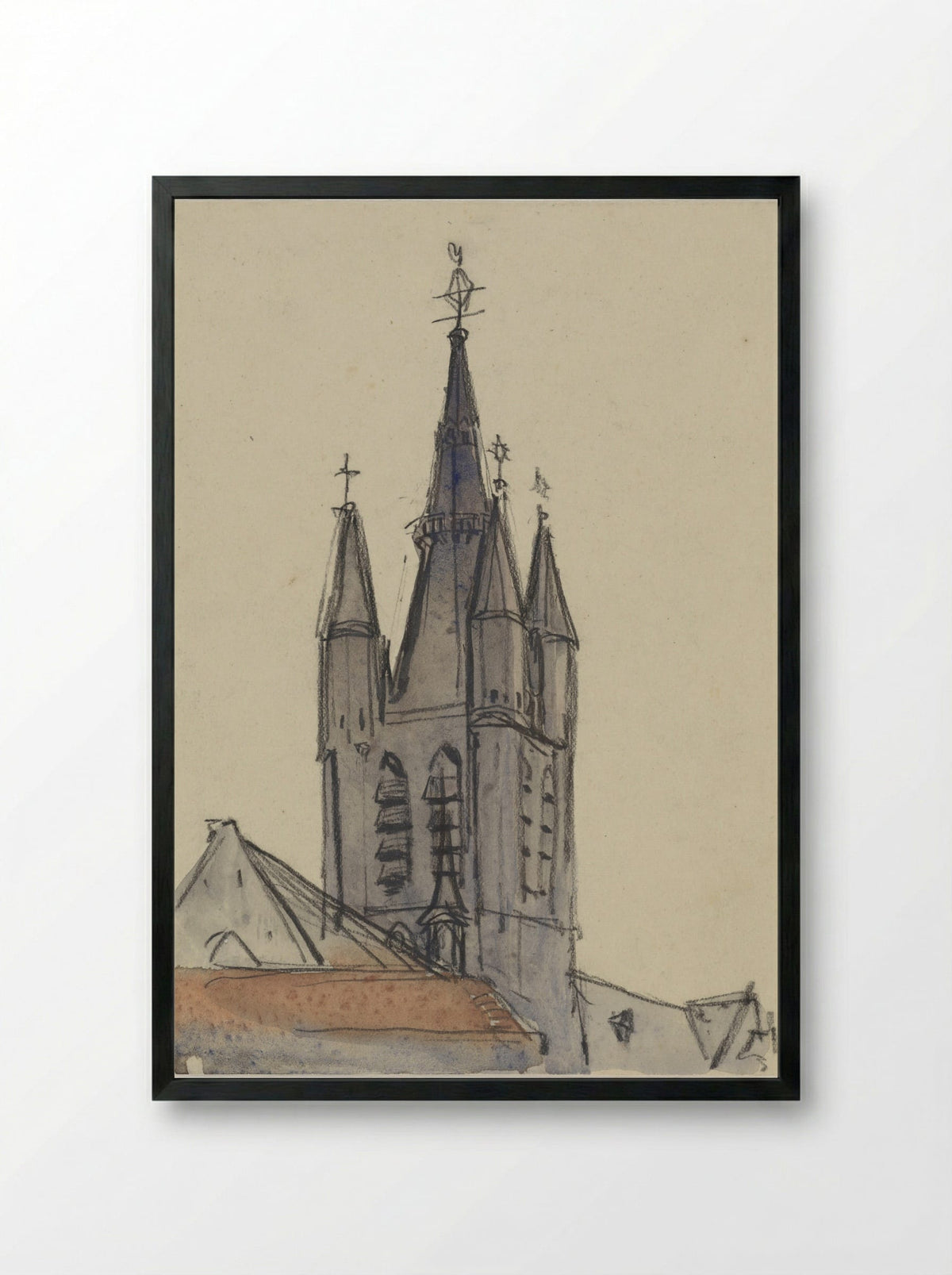Toren van de Oude Kerk te Delft - Adolf le Comte - Framed Print Black
