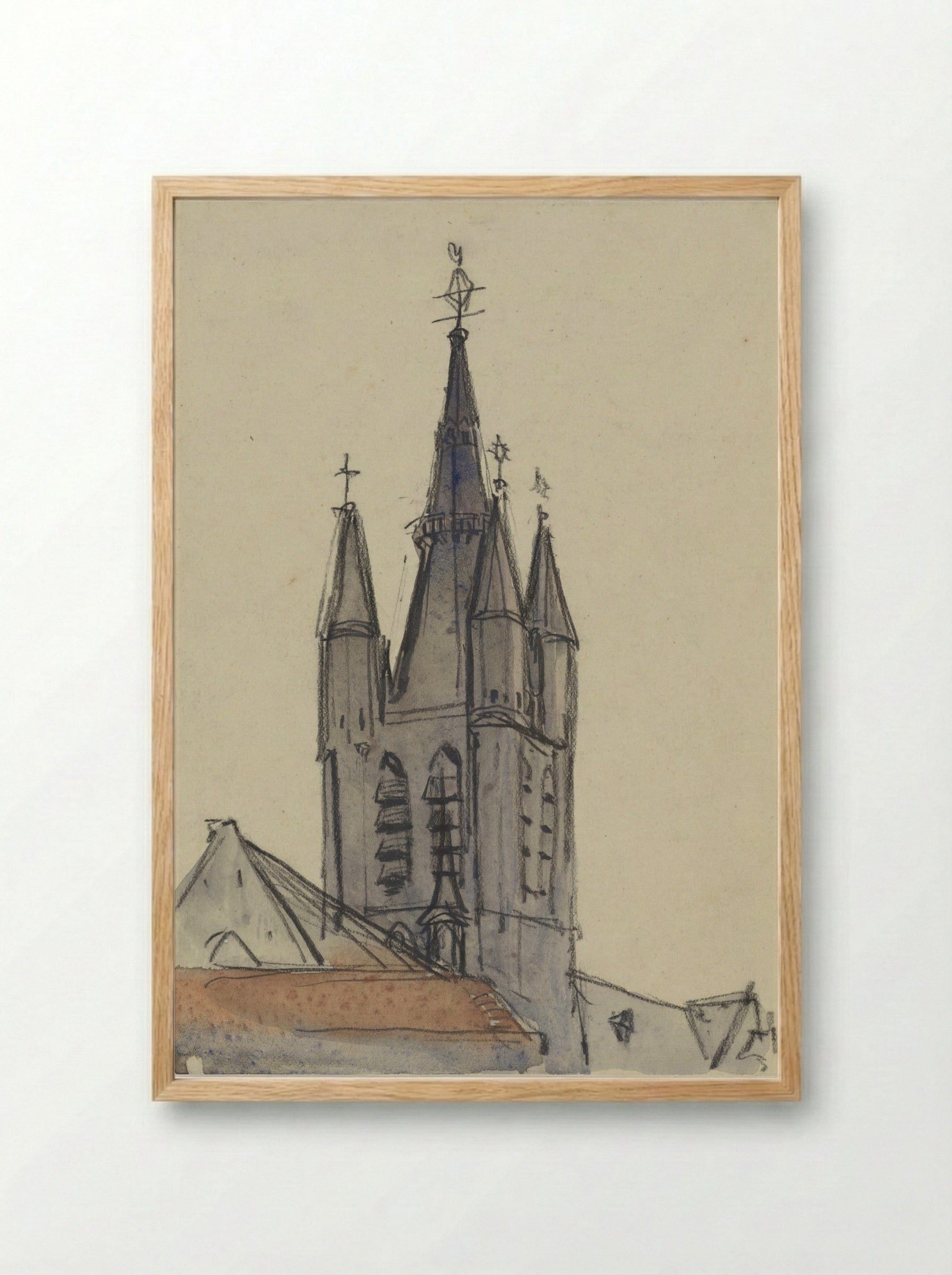 Toren van de Oude Kerk te Delft - Adolf le Comte - Framed Print Wood