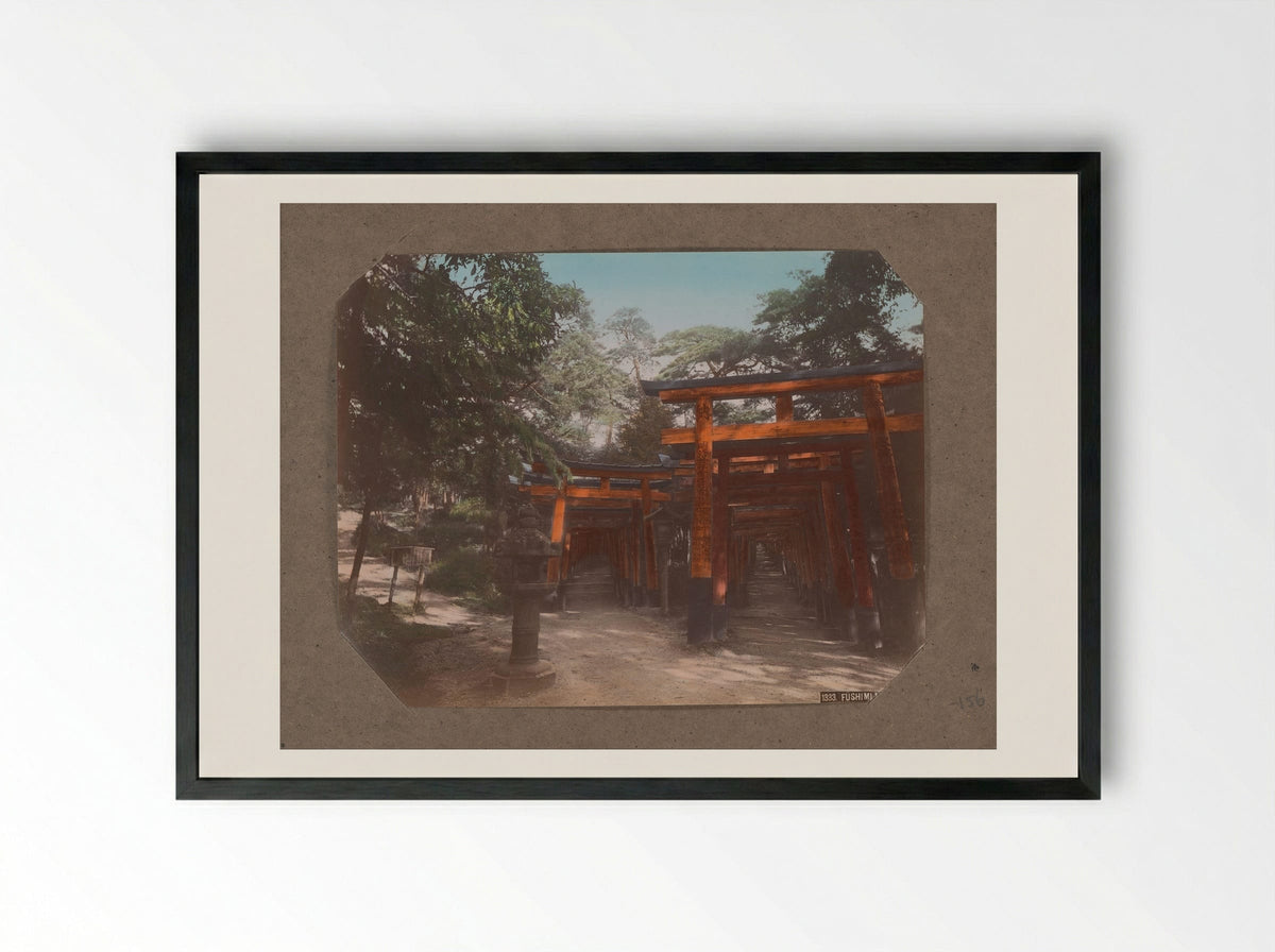 Torii Gates at Fushimi Inari-taisha - Kusakabe Kimbei - Framed Print Black