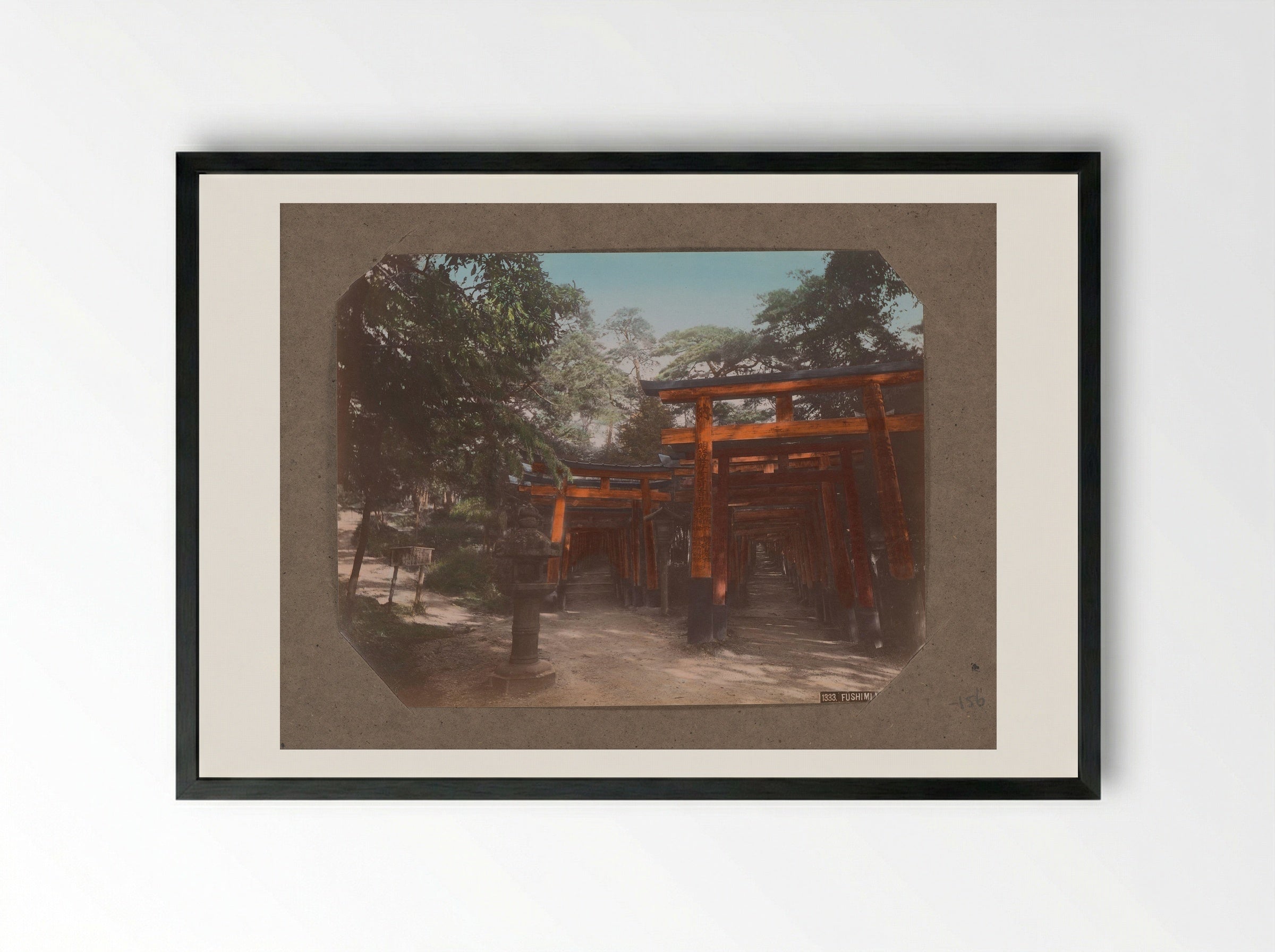 Torii Gates at Fushimi Inari-taisha - Kusakabe Kimbei - Framed Print Black