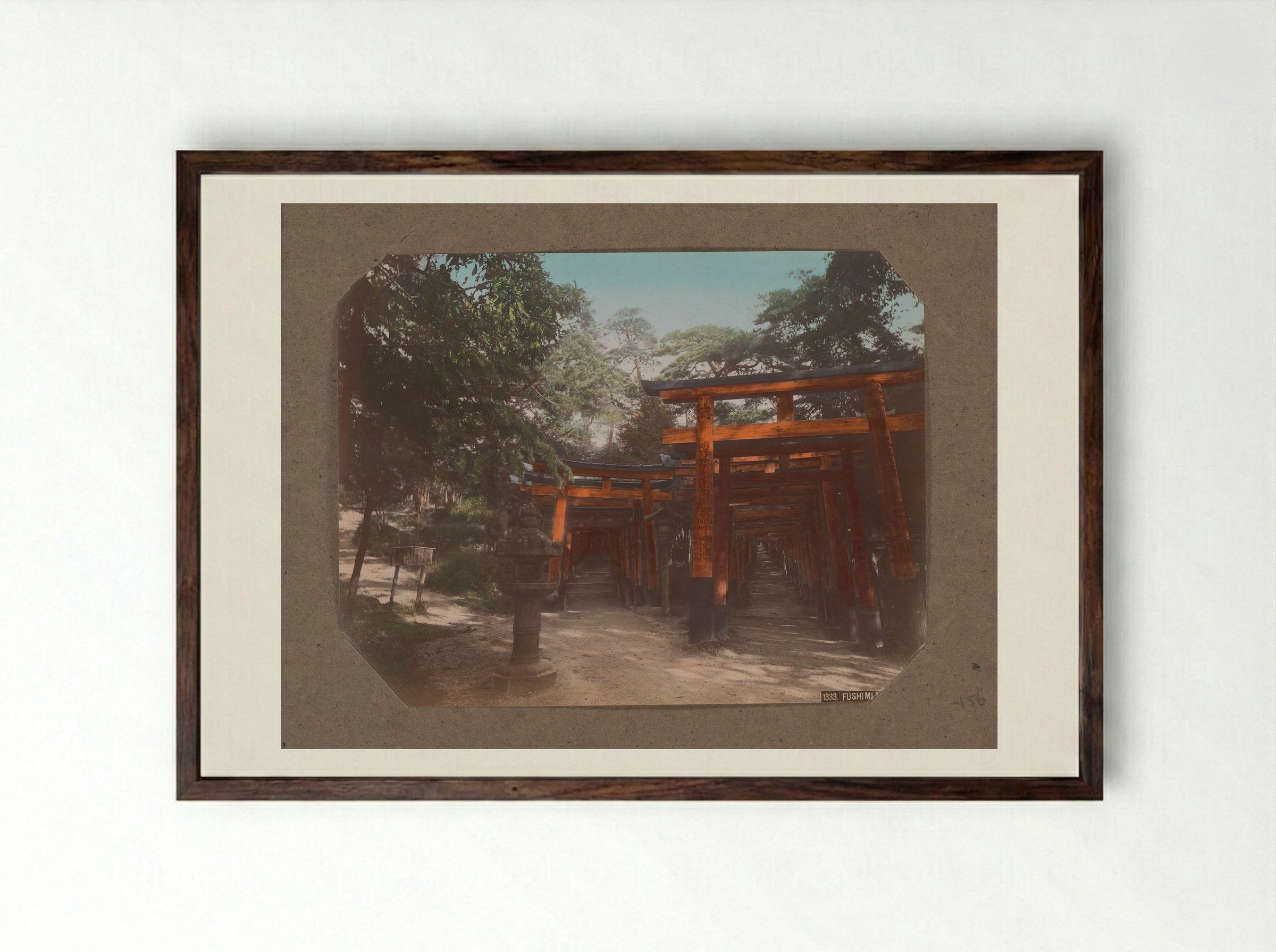 Torii Gates at Fushimi Inari-taisha - Kusakabe Kimbei - Framed Print Dark Wood