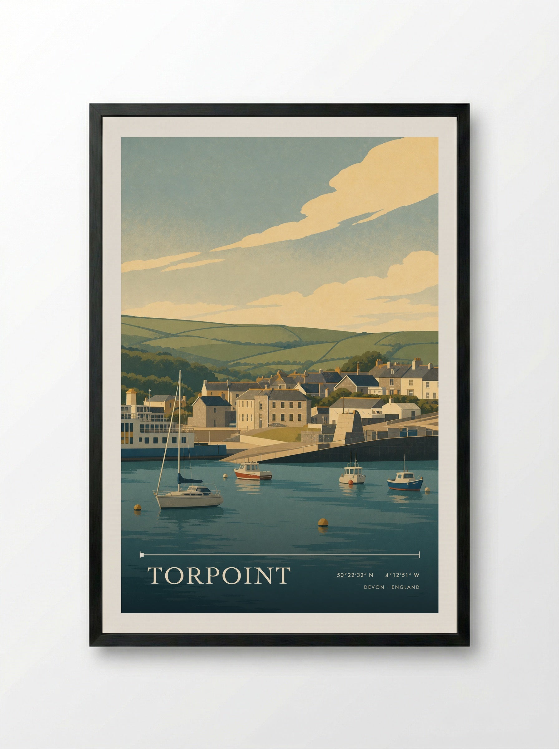 Torpoint Devon England Travel Poster - Framed Print Black
