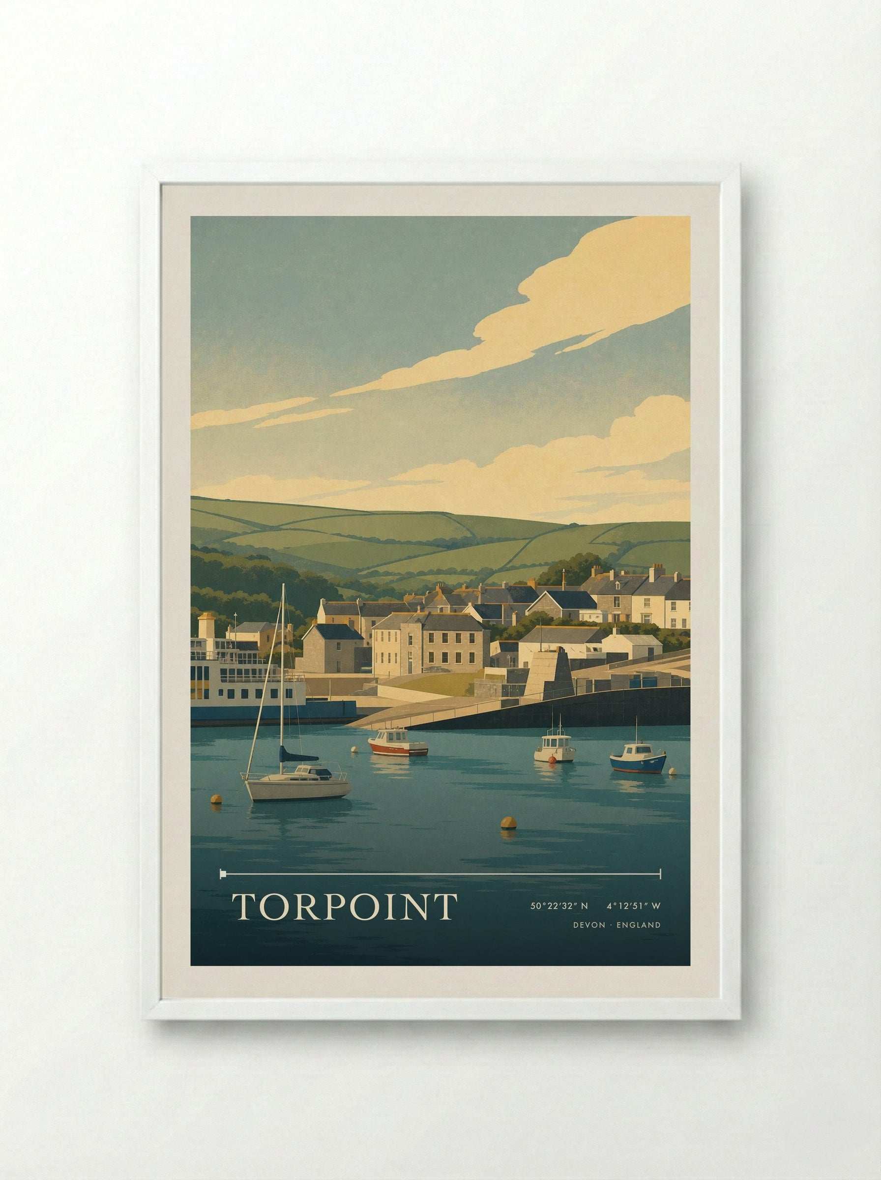 Torpoint Devon England Travel Poster - Framed Print White