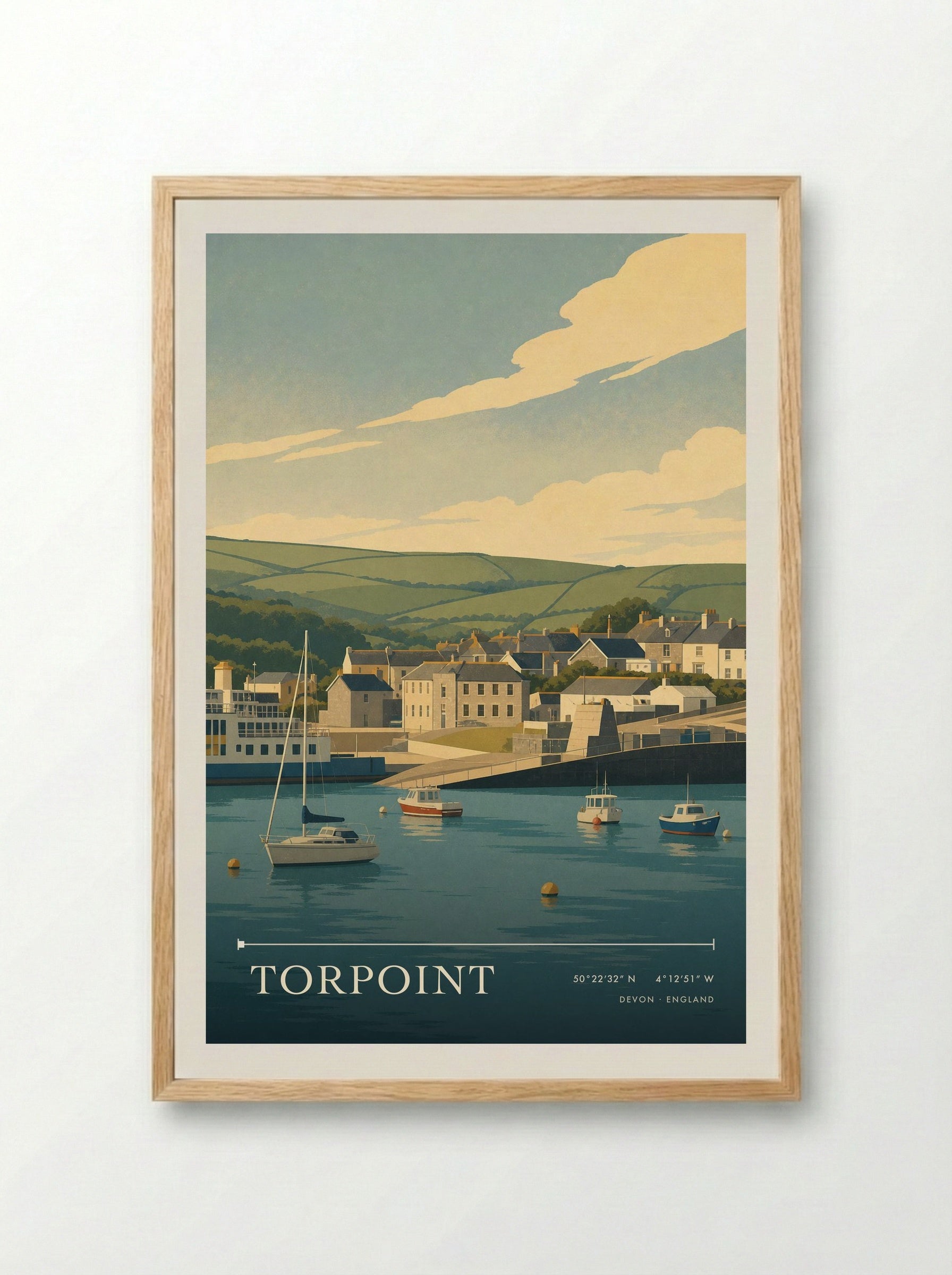 Torpoint Devon England Travel Poster - Framed Print Wood