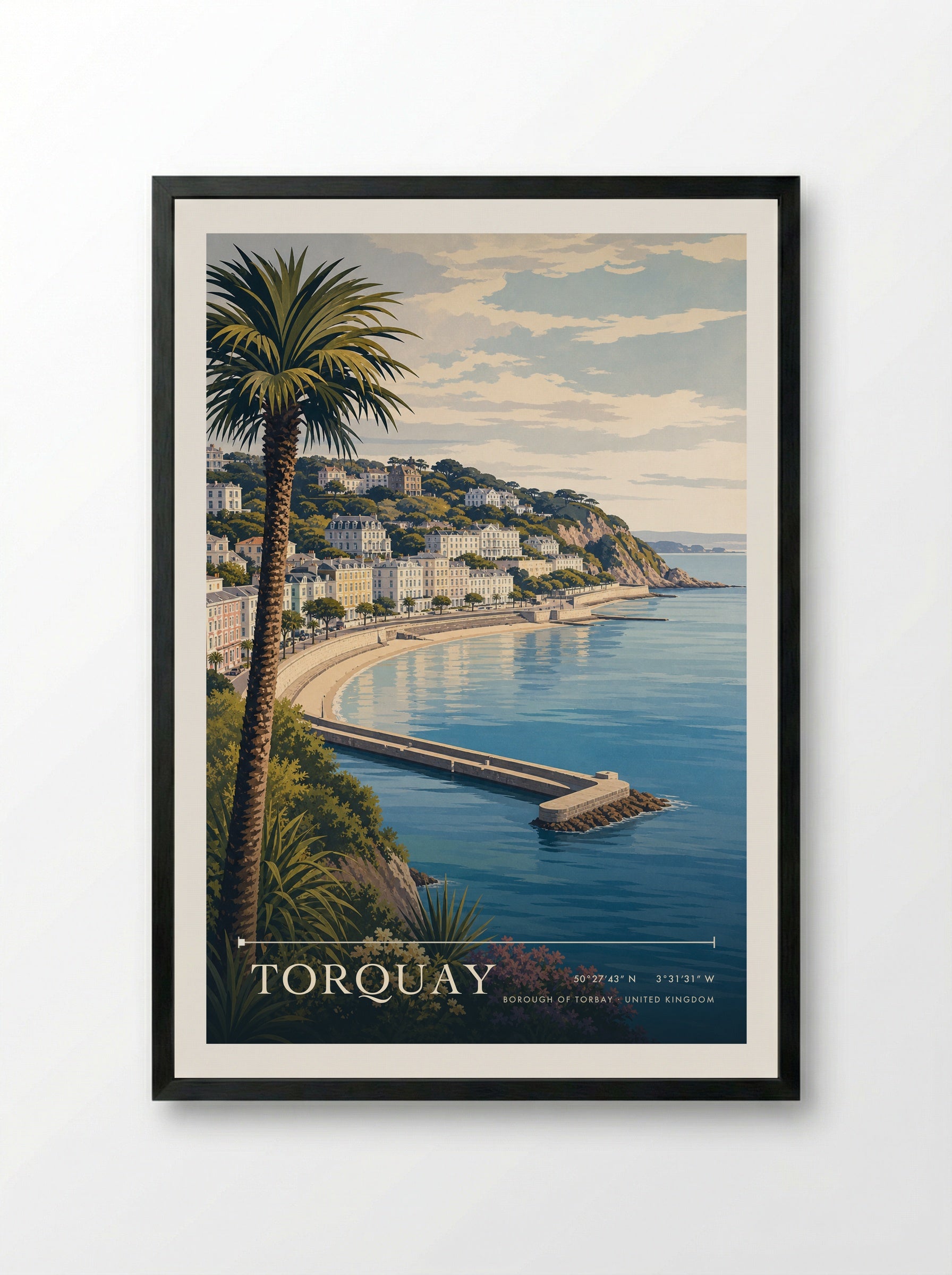 Torquay Borough of Torbay United Kingdom Travel Poster - Framed Print Black