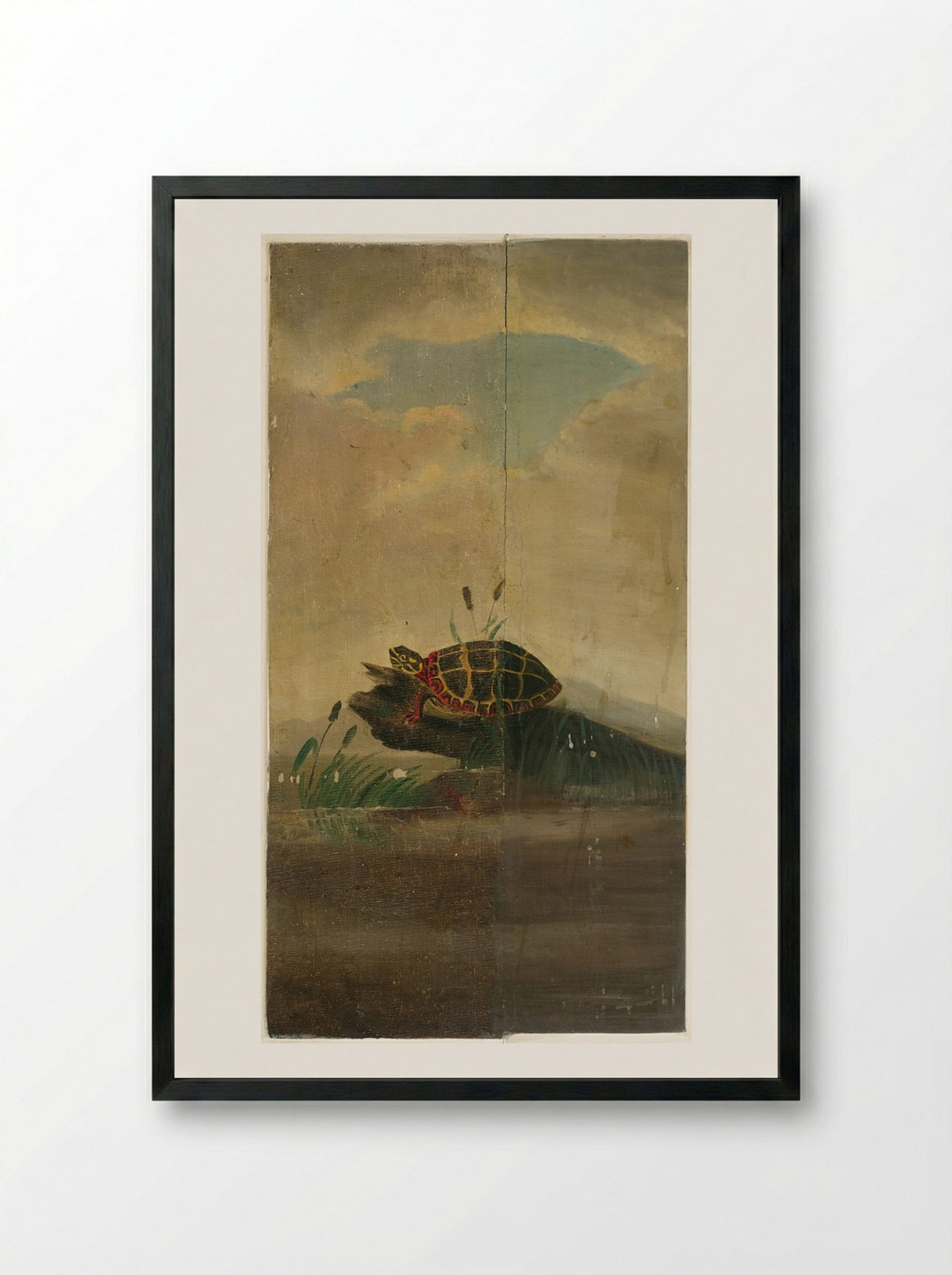 Tortoise Resting on a Log - William Stanley Haseltine - Framed Print Black