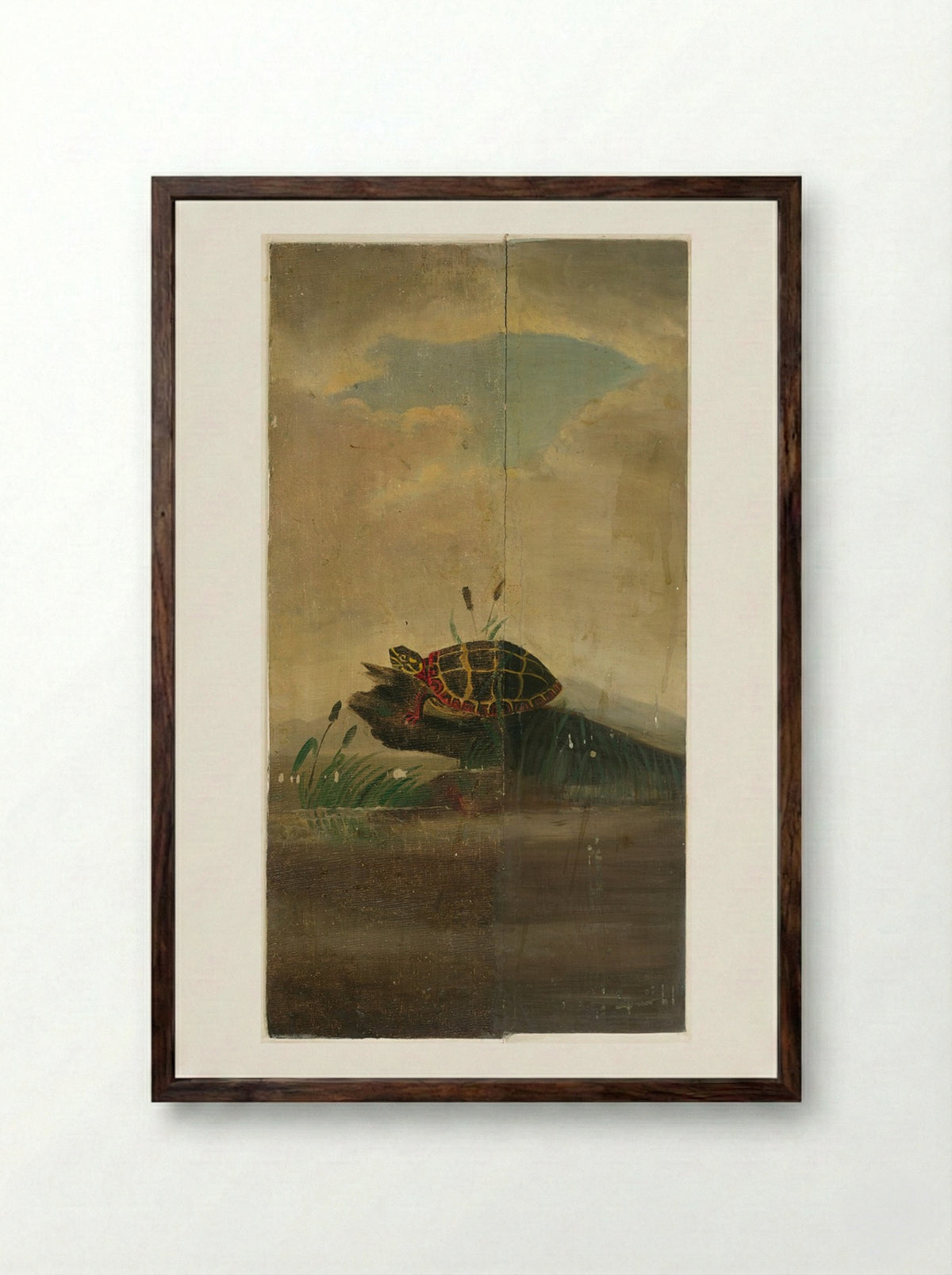 Tortoise Resting on a Log - William Stanley Haseltine - Framed Print Dark Wood