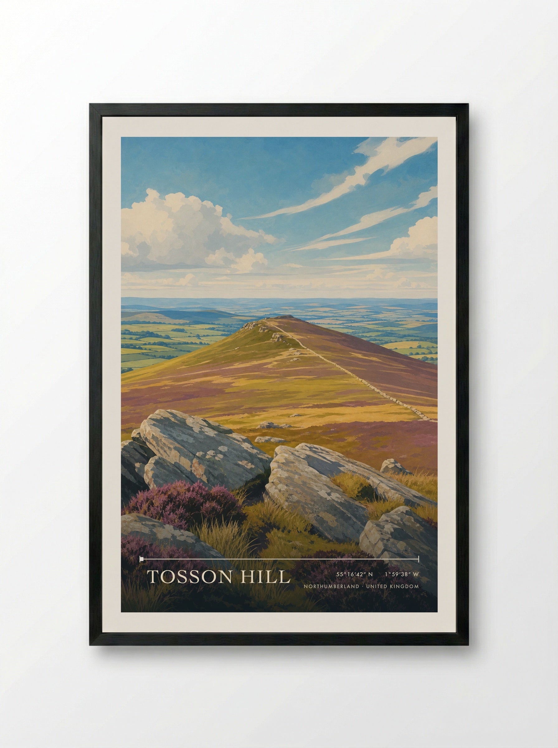 Tosson Hill Northumberland United Kingdom Travel Poster - Framed Print Black