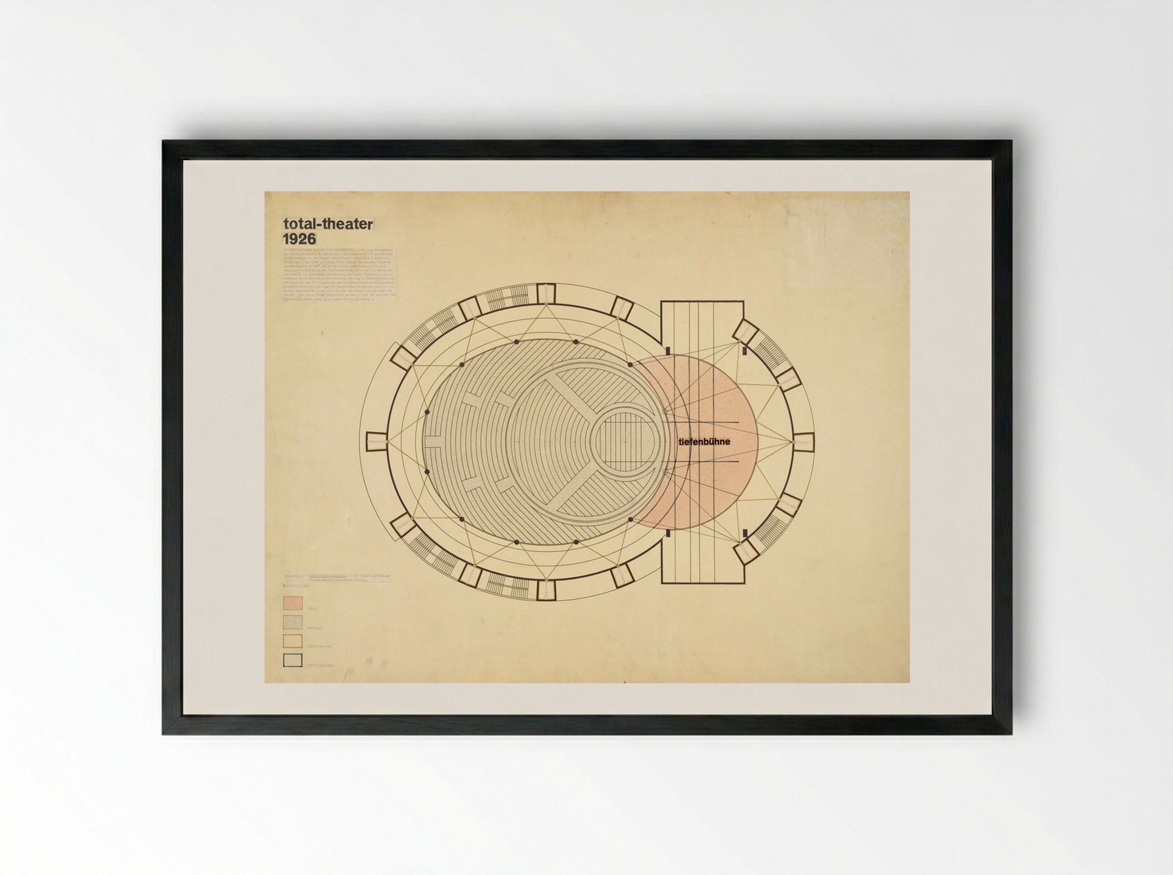 Total Theatre for Erwin Piscator: Floor Plan - Walter Gropius - Framed Print Black