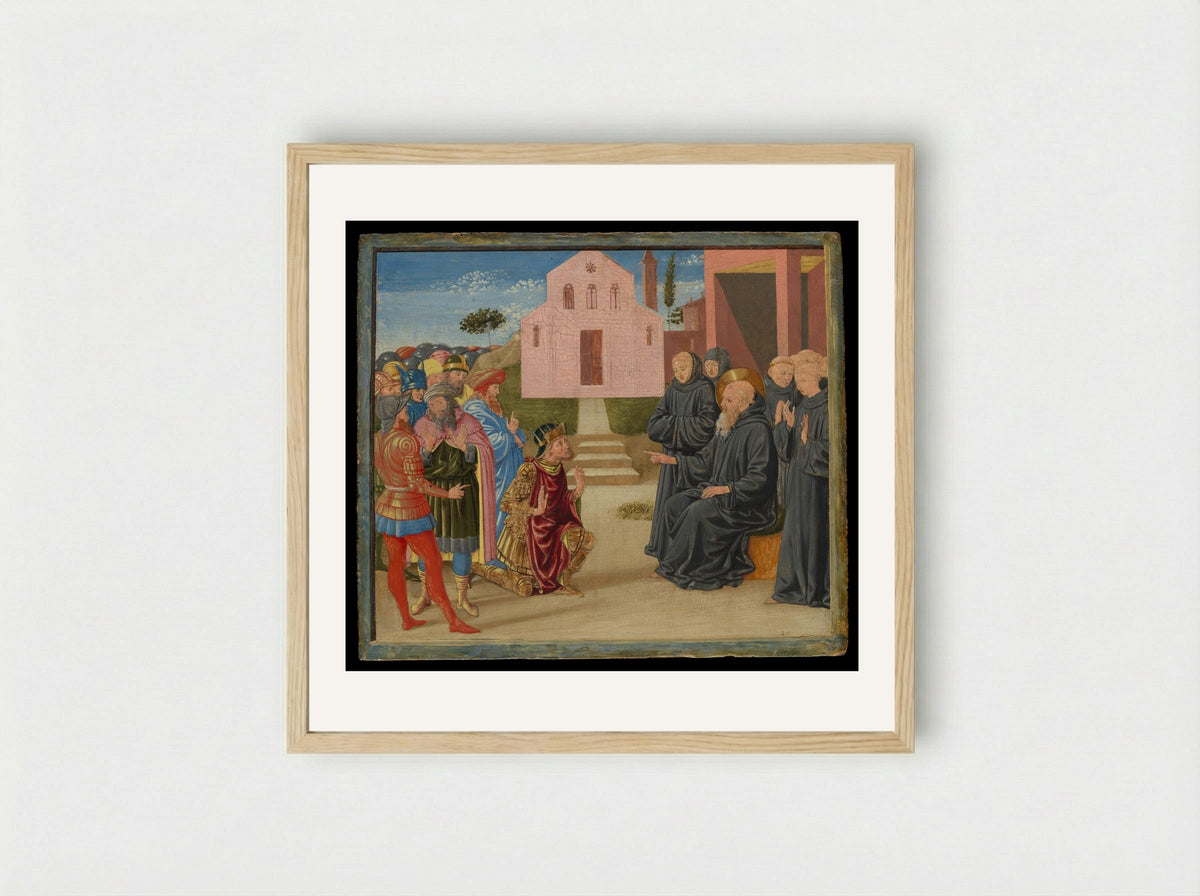 Totila before Saint Benedict - Benozzo Gozzoli - Framed Print Wood
