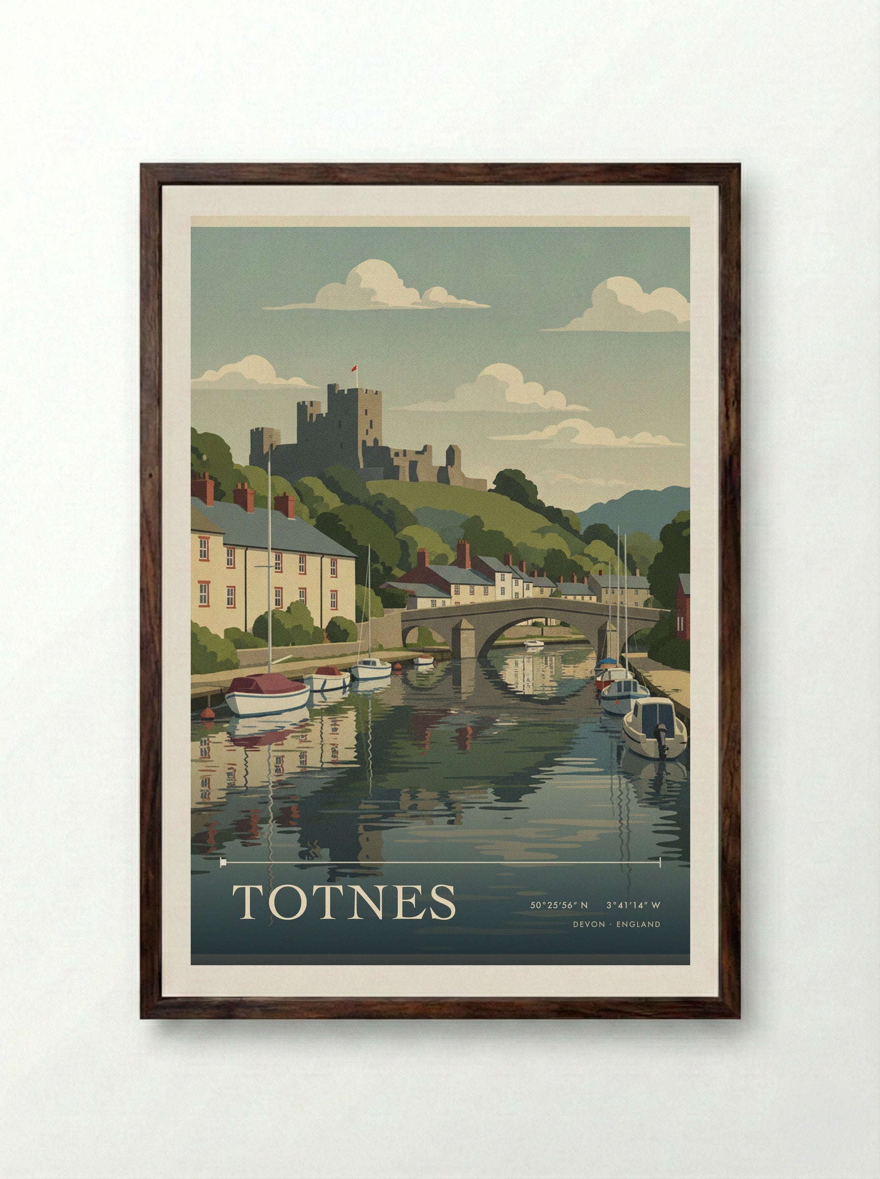 Totnes Devon England Travel Poster - Framed Print Dark Wood