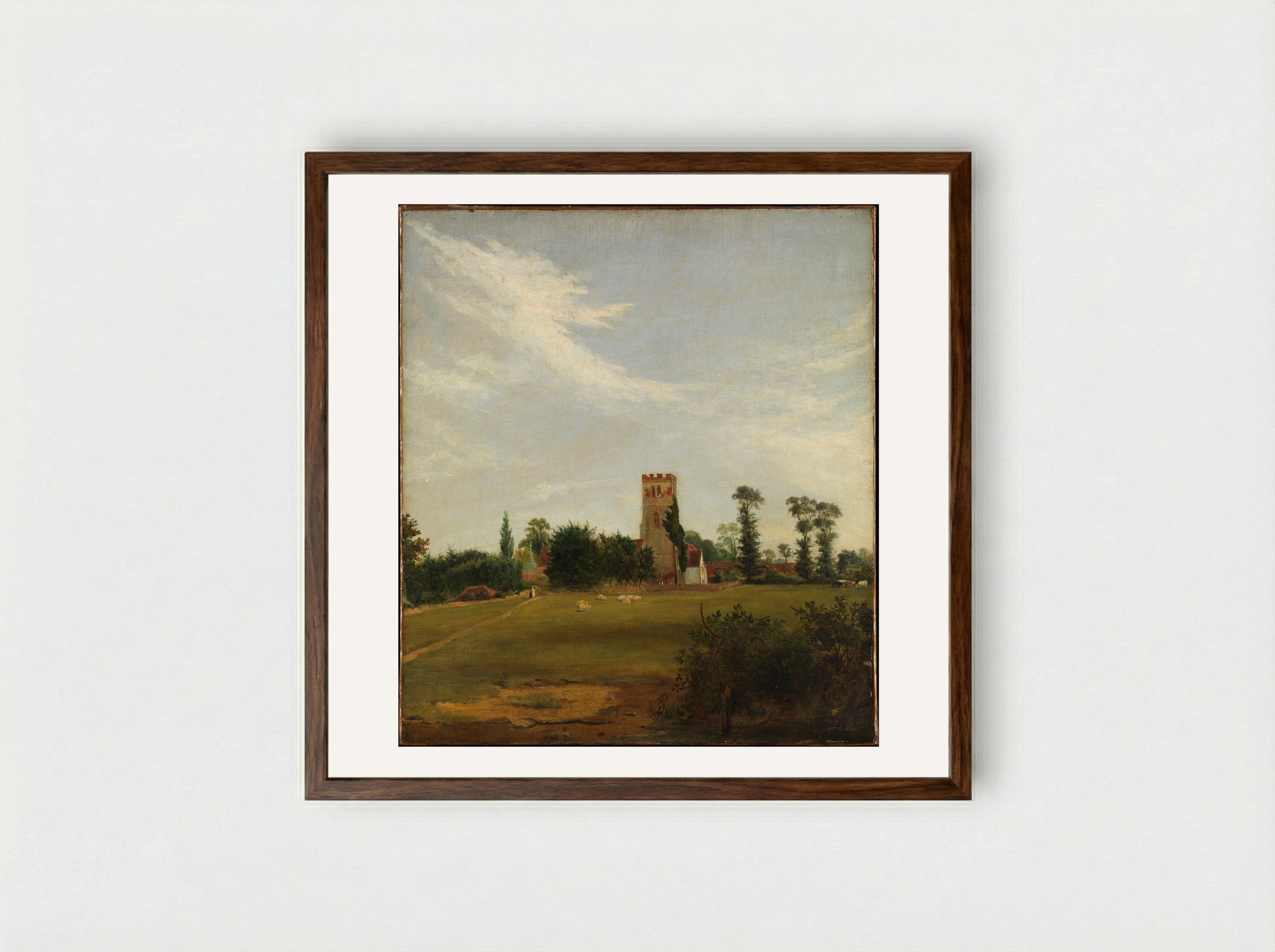 Tottenham Church - British Painter - Framed Print Dark Wood