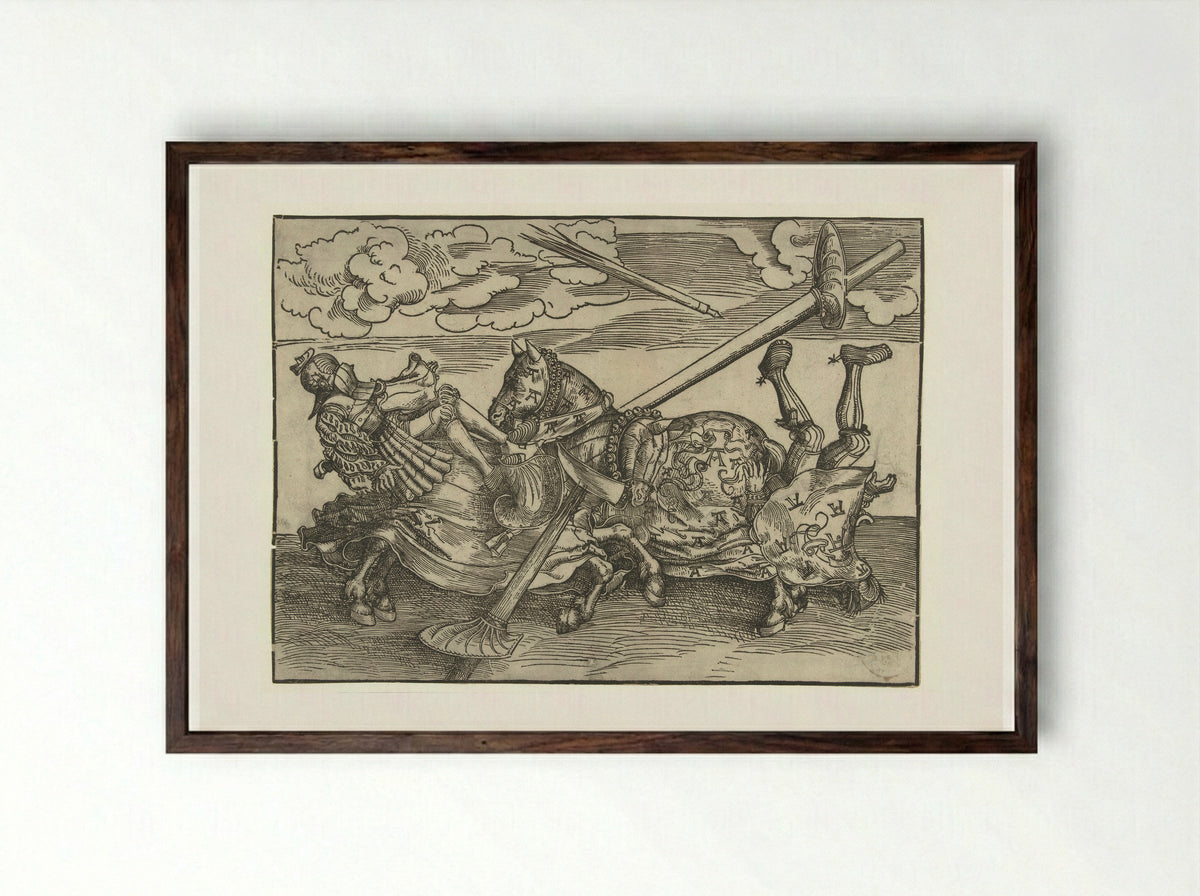 Tournament with Two Knights on Horseback - Lucas Cranach the Elder - Framed Print Dark Wood