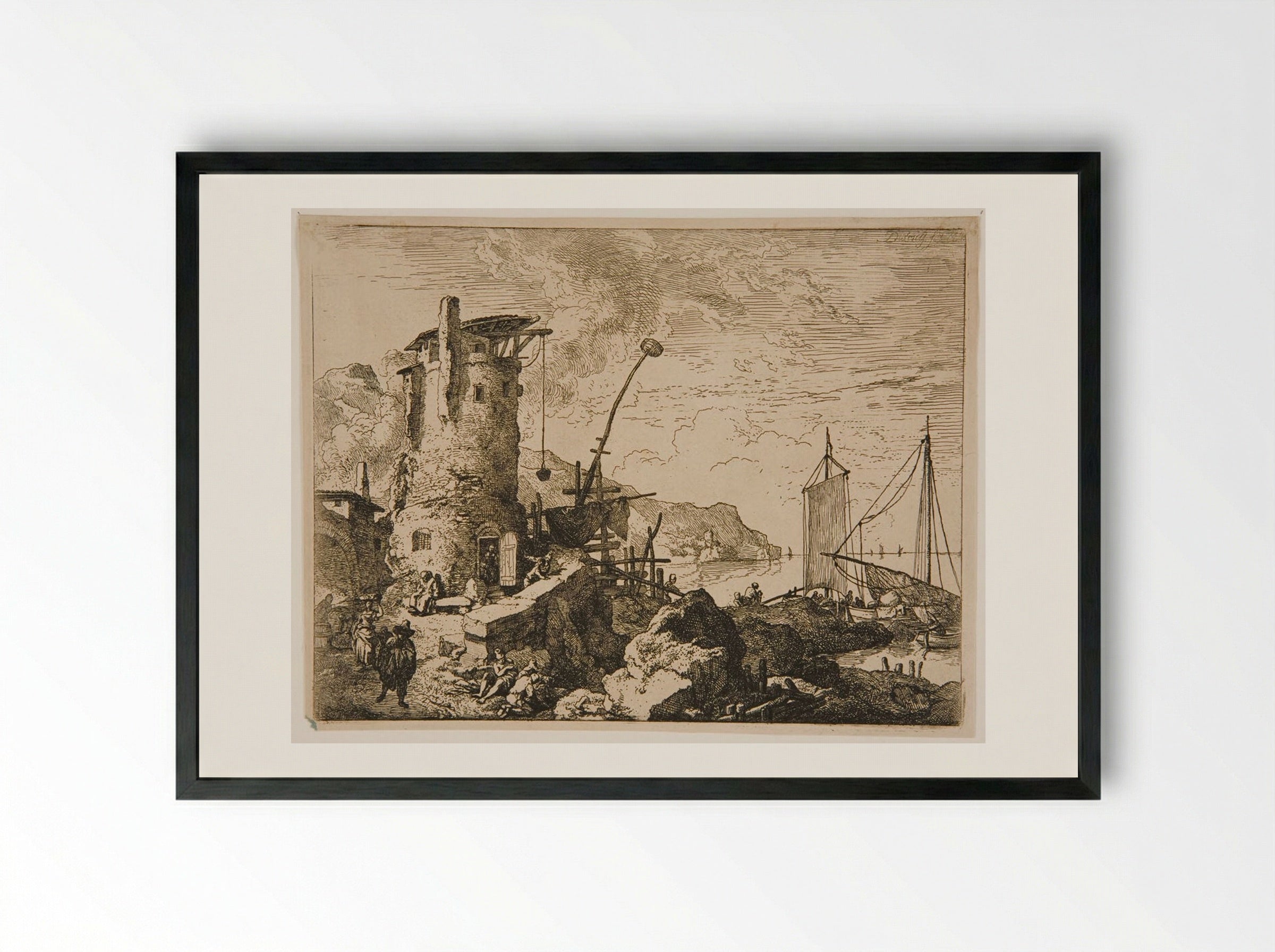 Tower by the Sea - Christian Wilhelm Ernst Dietrich - Framed Print Black