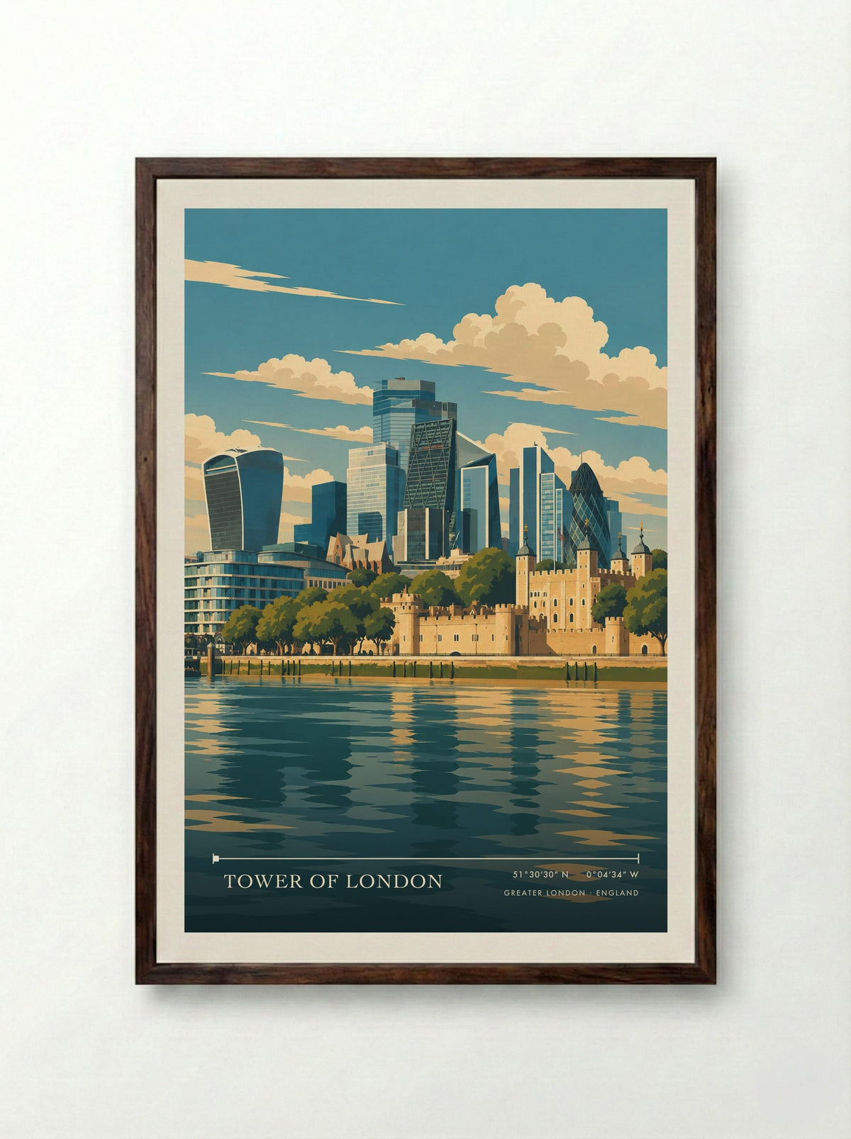 Tower of London, Greater London | Travel Poster - Framed Print Dark Wood