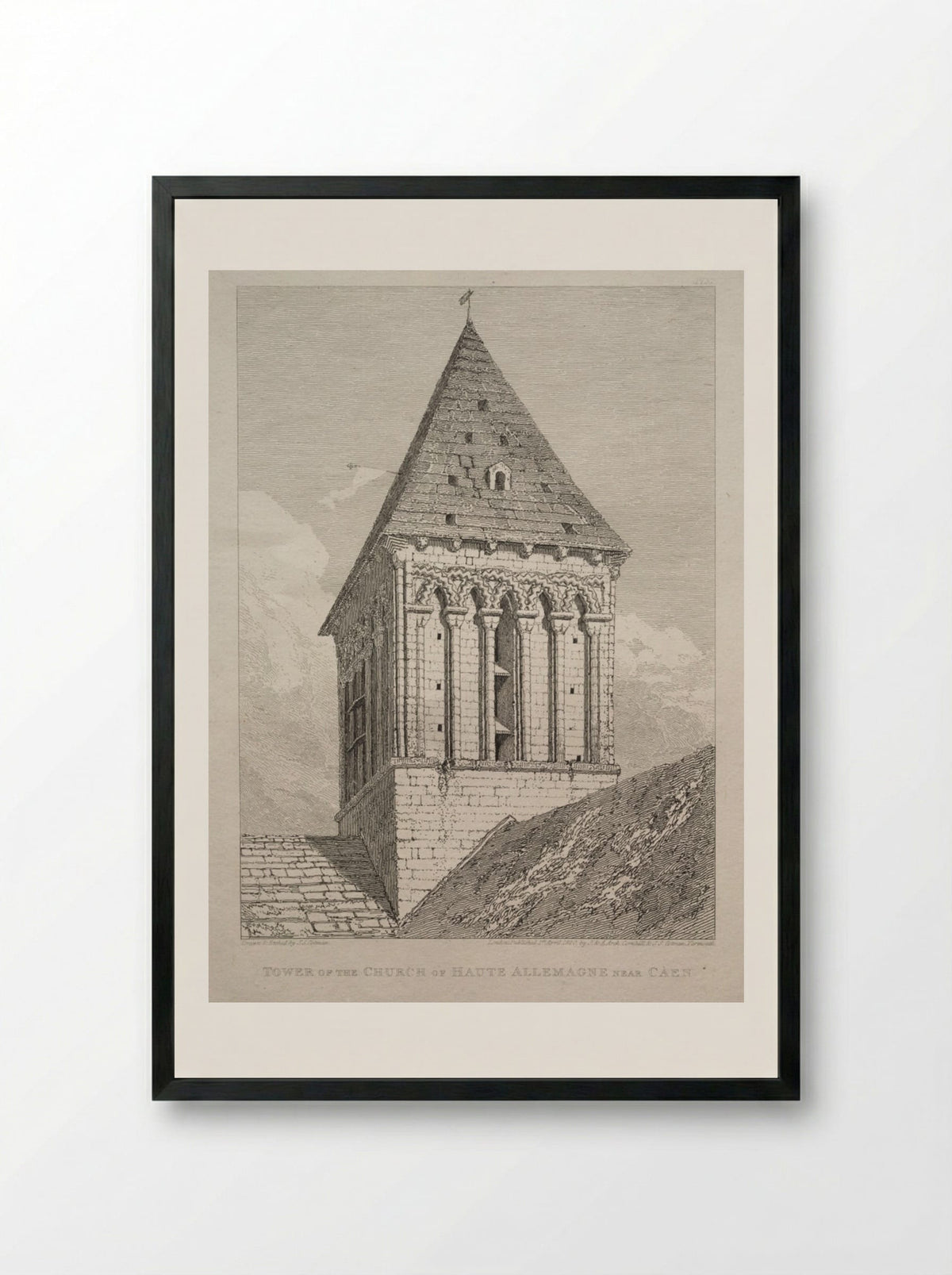 Tower of the Church of Haute Allemagne near Caen - John Sell Cotman - Framed Print Black
