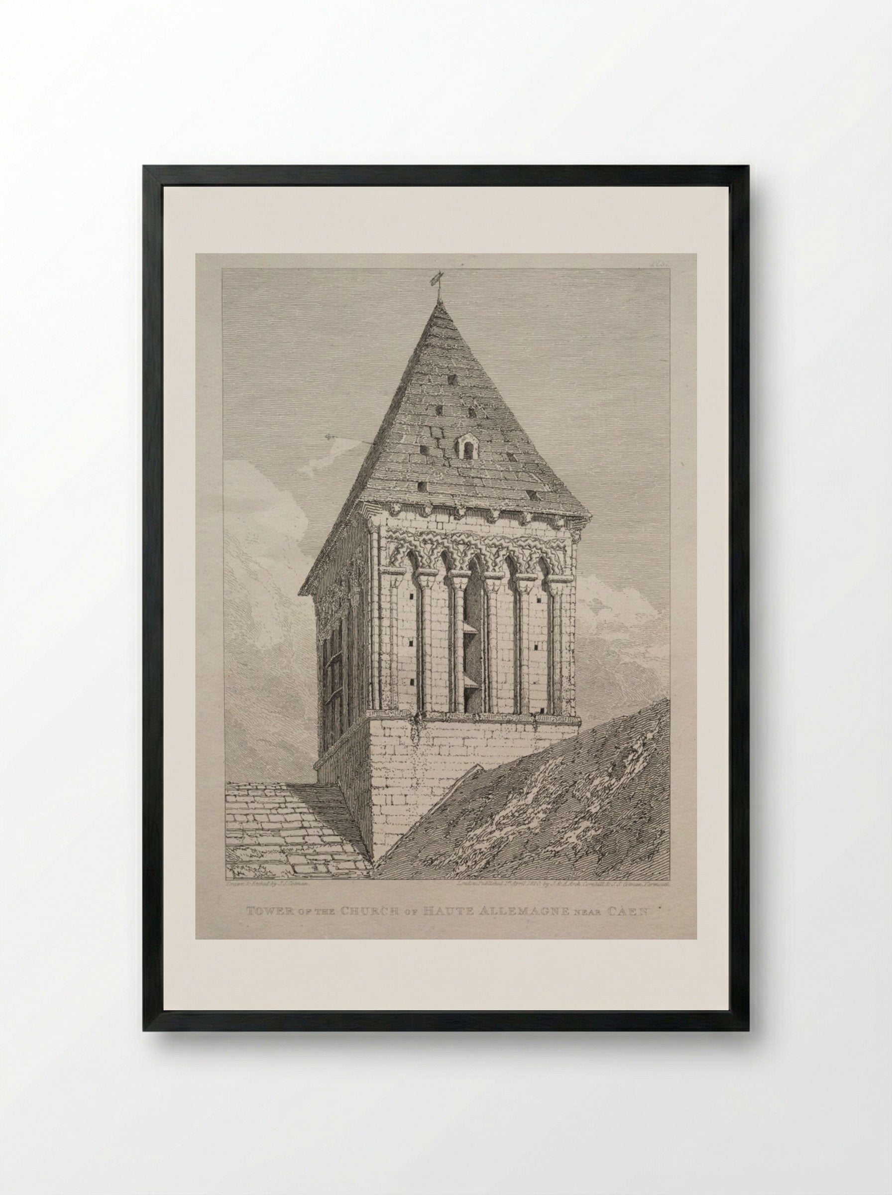 Tower of the Church of Haute Allemagne near Caen - John Sell Cotman - Framed Print Black