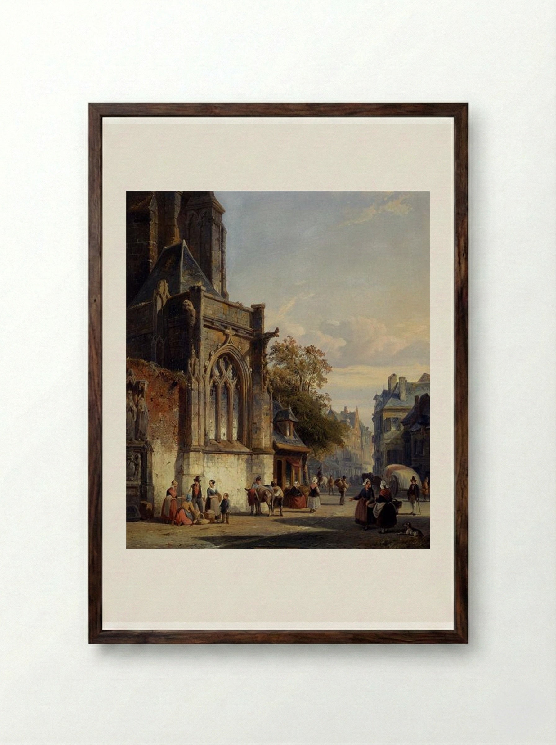 Town Square Before A Church A Capriccio - Cornelis Springer - Framed Print Dark Wood
