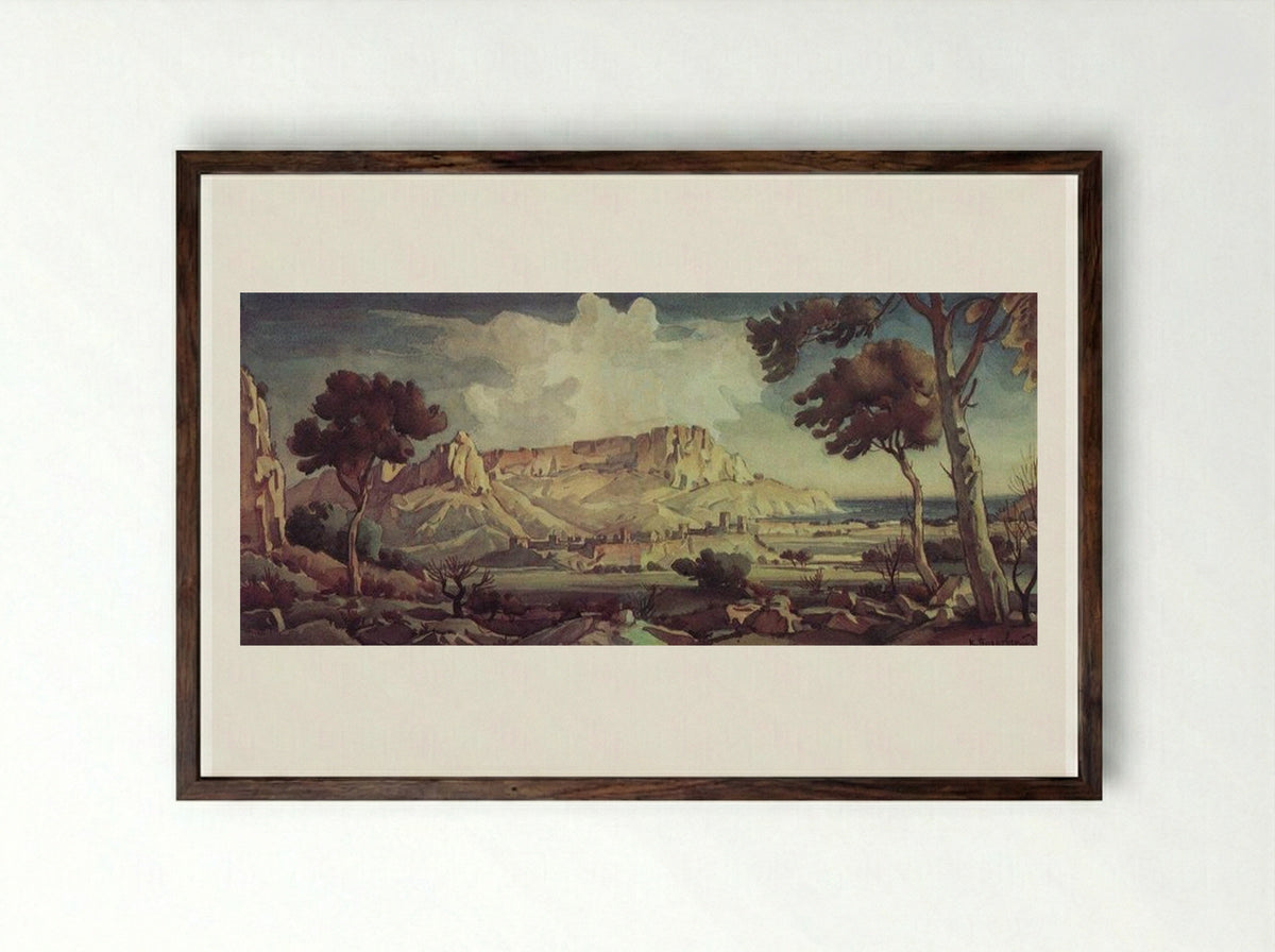 Town in the Valley - Konstantin Bogaevsky - Framed Print Dark Wood