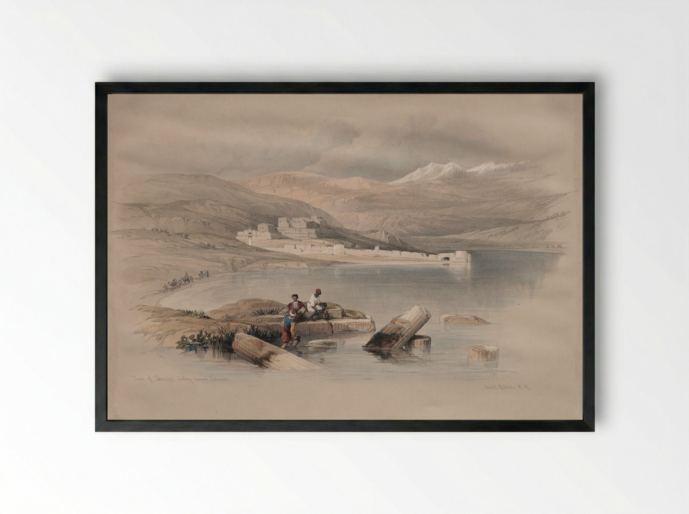 Town of Tiberias Looking Towards Lebanon - David Roberts - Framed Print Black