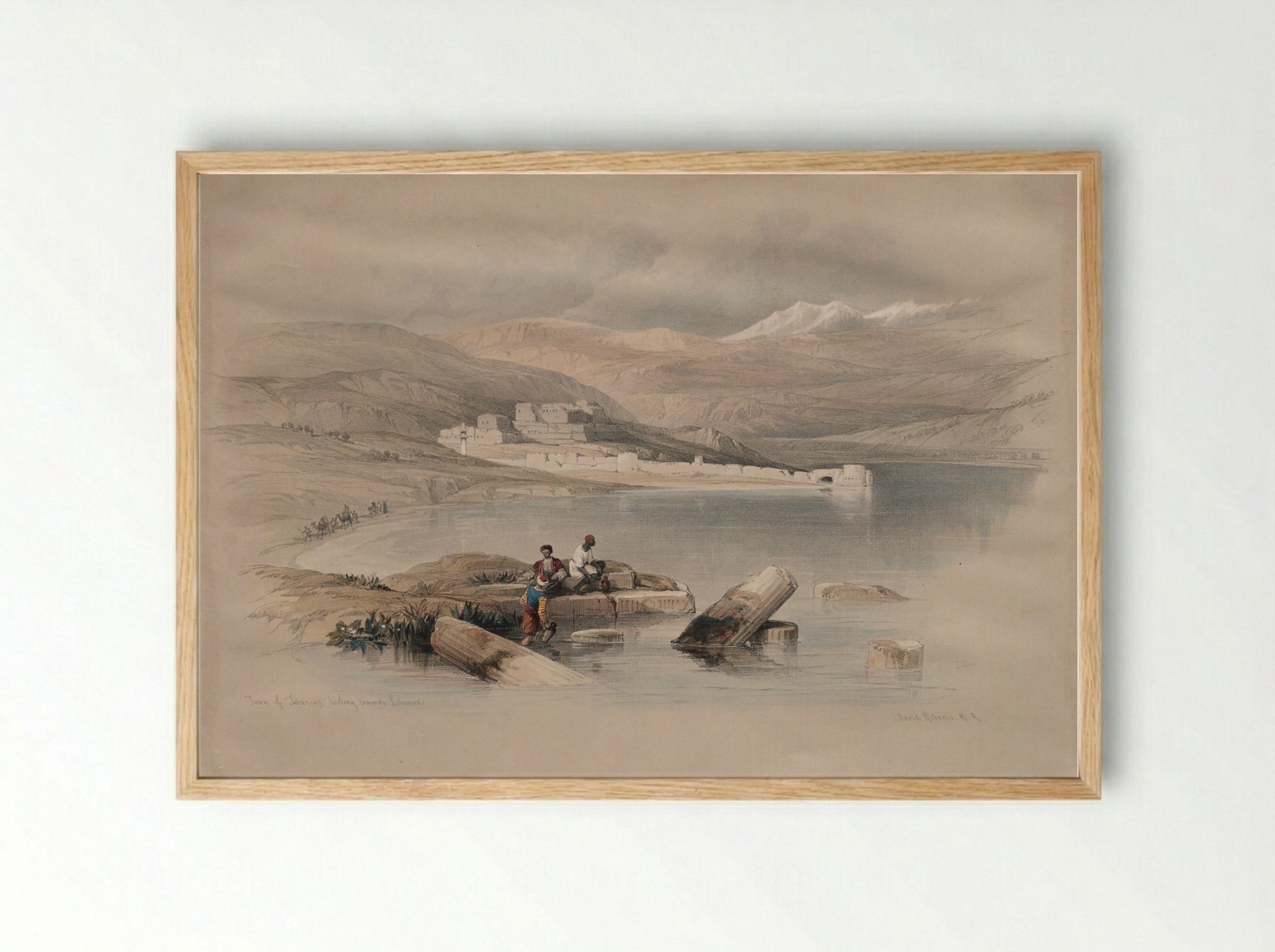 Town of Tiberias Looking Towards Lebanon - David Roberts - Framed Print Wood