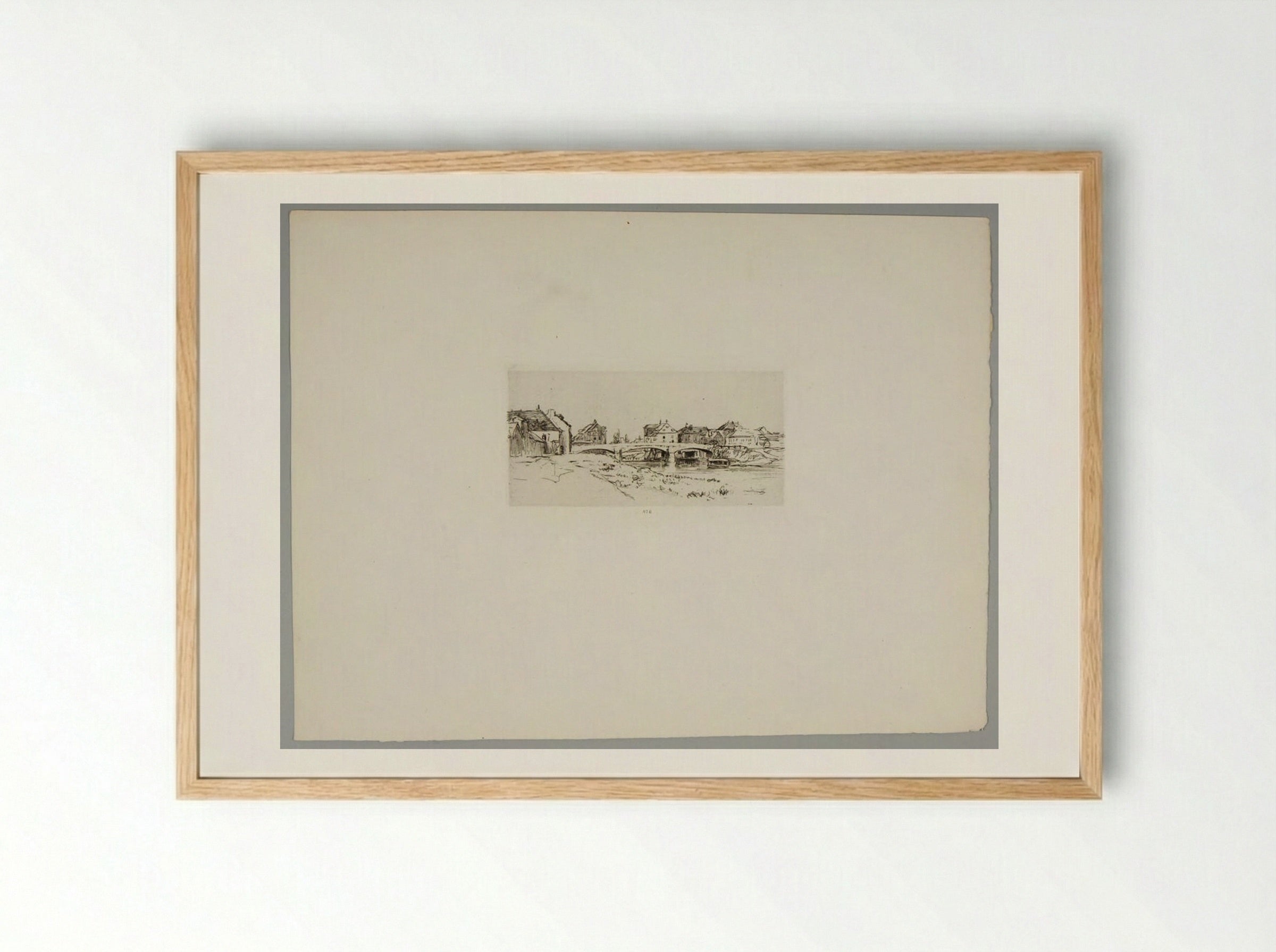 Town with a Stone Bridge over a River - Charles-Émile Jacque - Framed Print Wood
