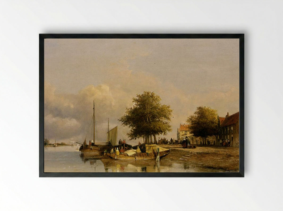 Townsfolk on a quay, Wijk Bij Duursrede - Johan Hendrik Weissenbruch - Framed Print Black
