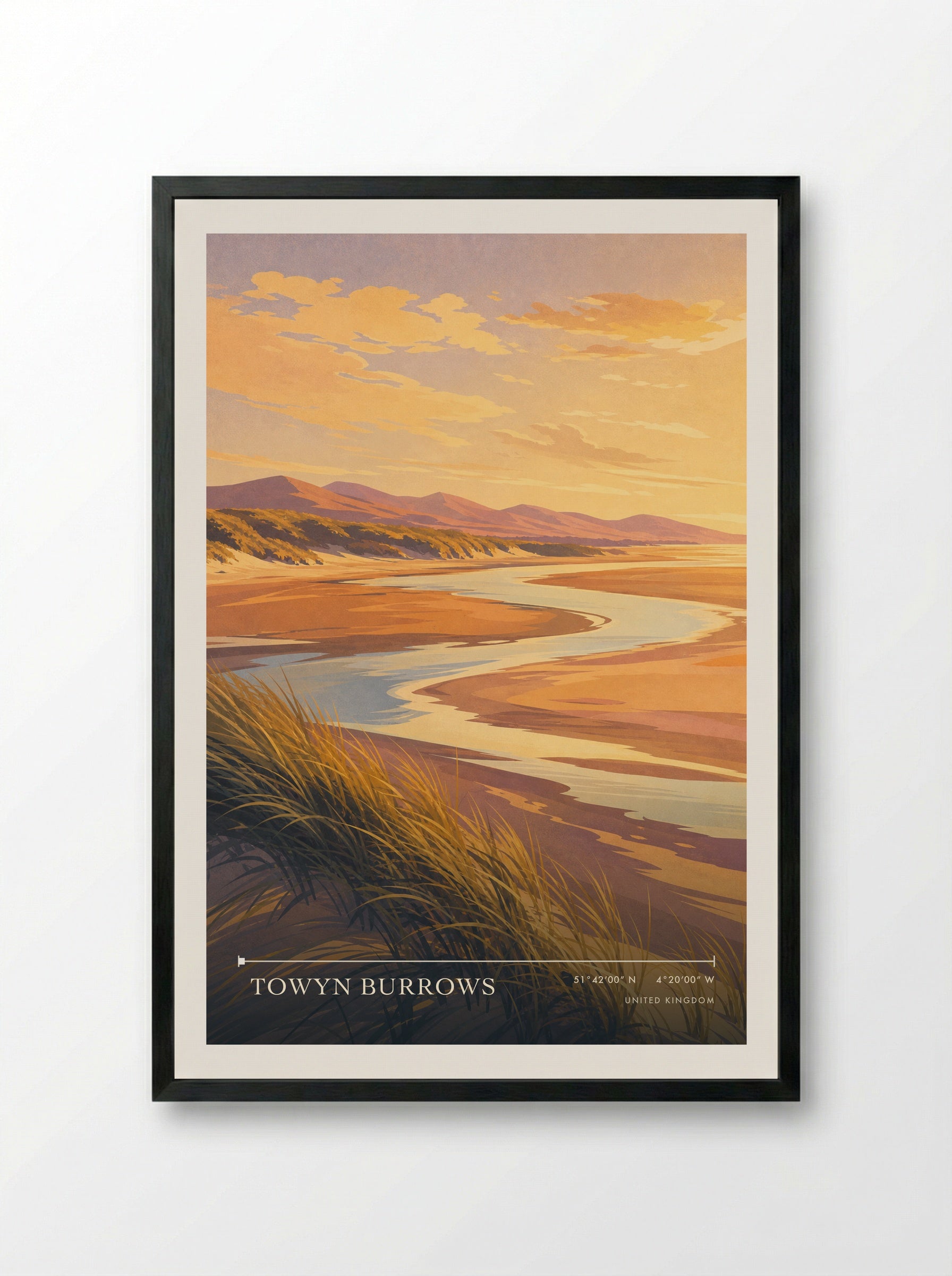 Towyn Burrows United Kingdom Travel Poster - Framed Print Black