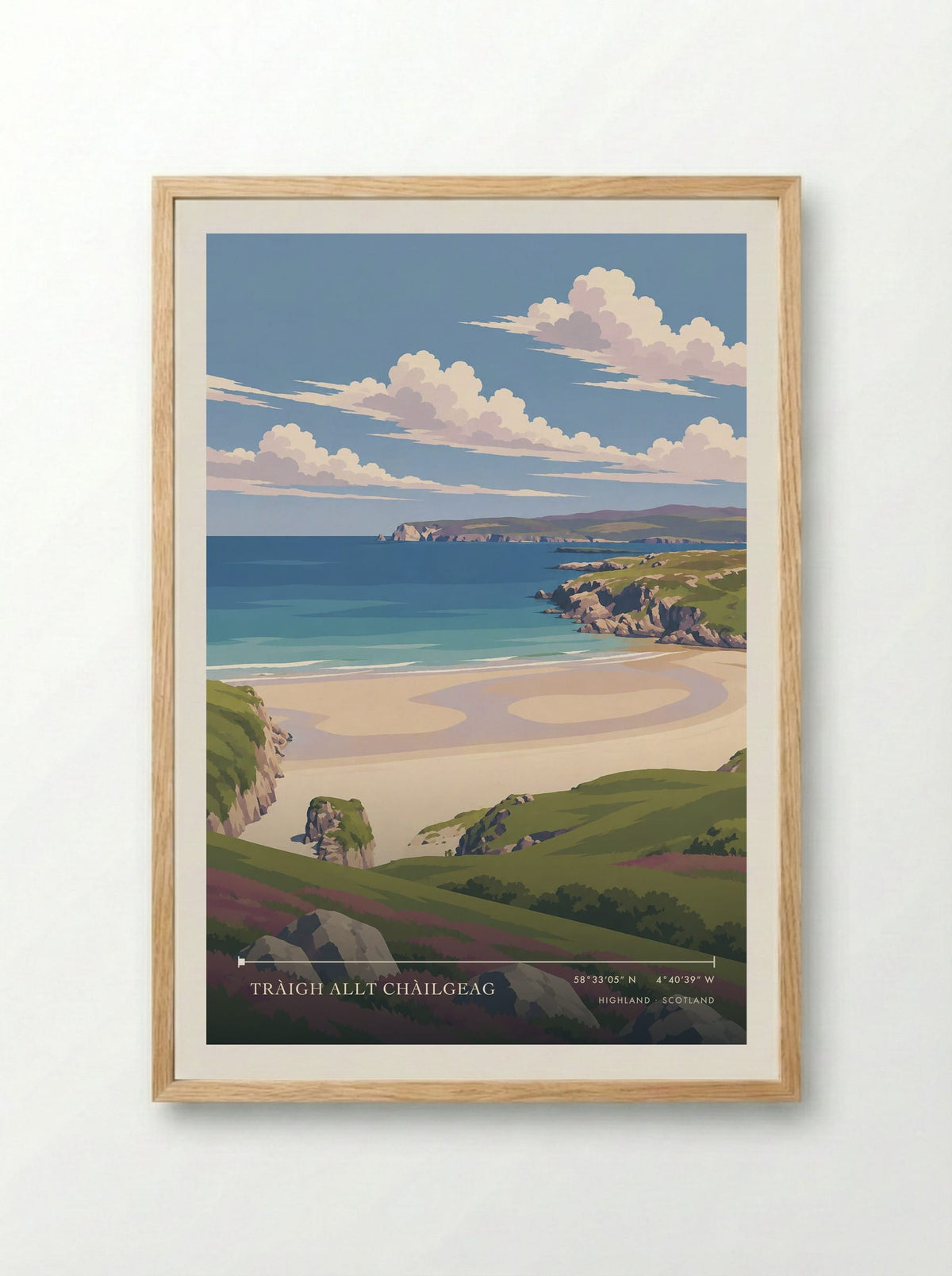 Tràigh Allt Chàilgeag, Highland | Travel Poster - Framed Print Wood