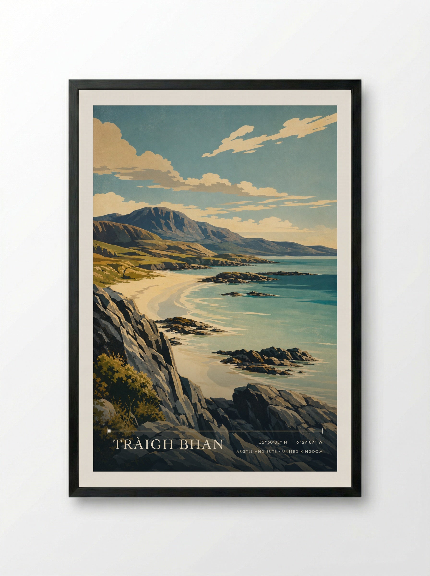 Tràigh Bhan Argyll and Bute United Kingdom Travel Poster - Framed Print Black