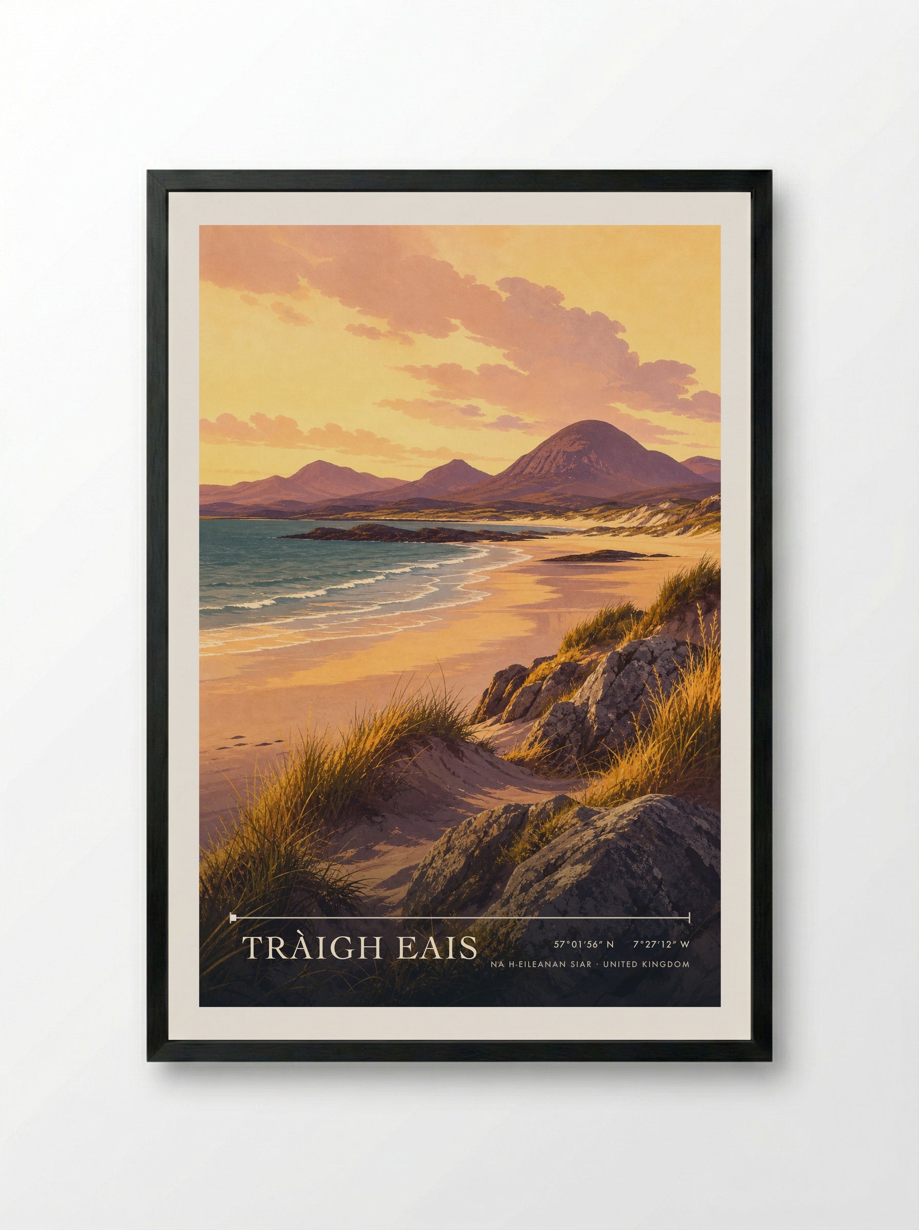 Tràigh Eais Na h-Eileanan Siar United Kingdom Travel Poster - Framed Print Black