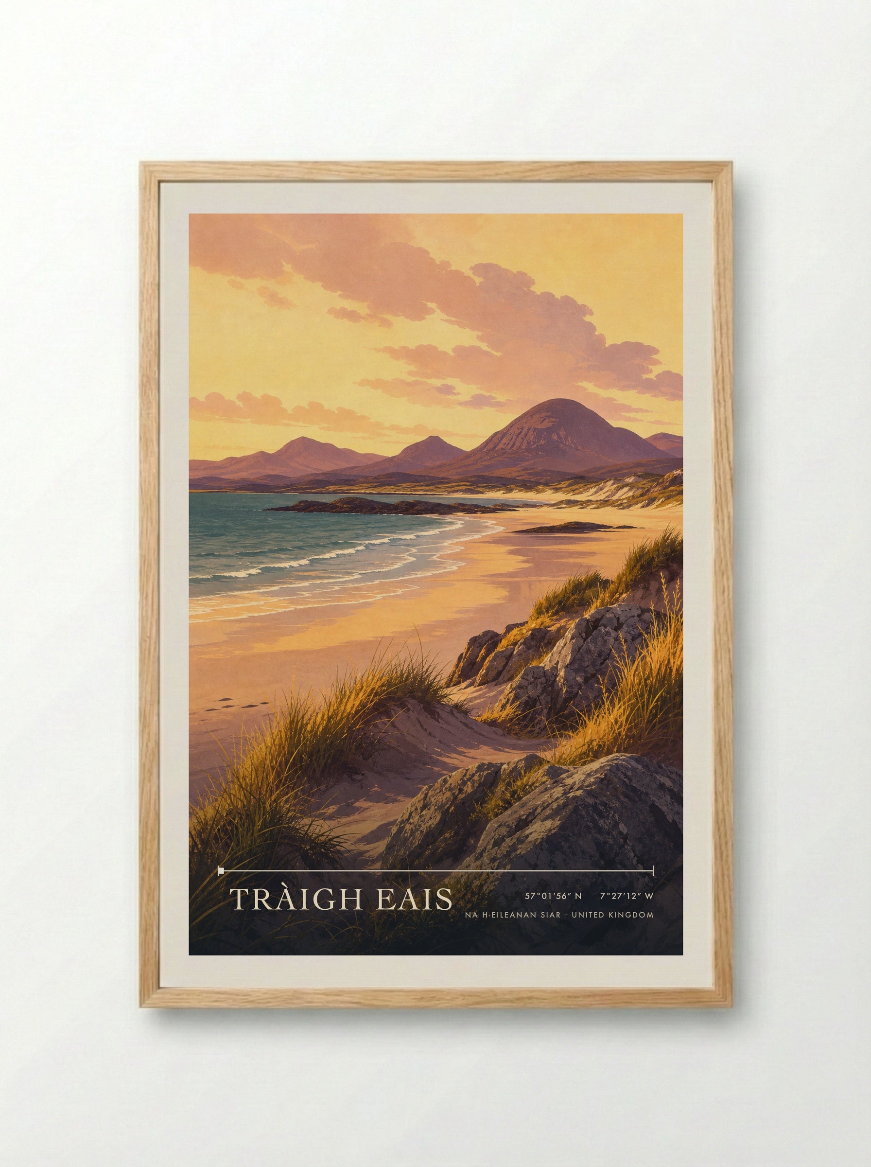 Tràigh Eais Na h-Eileanan Siar United Kingdom Travel Poster - Framed Print Wood