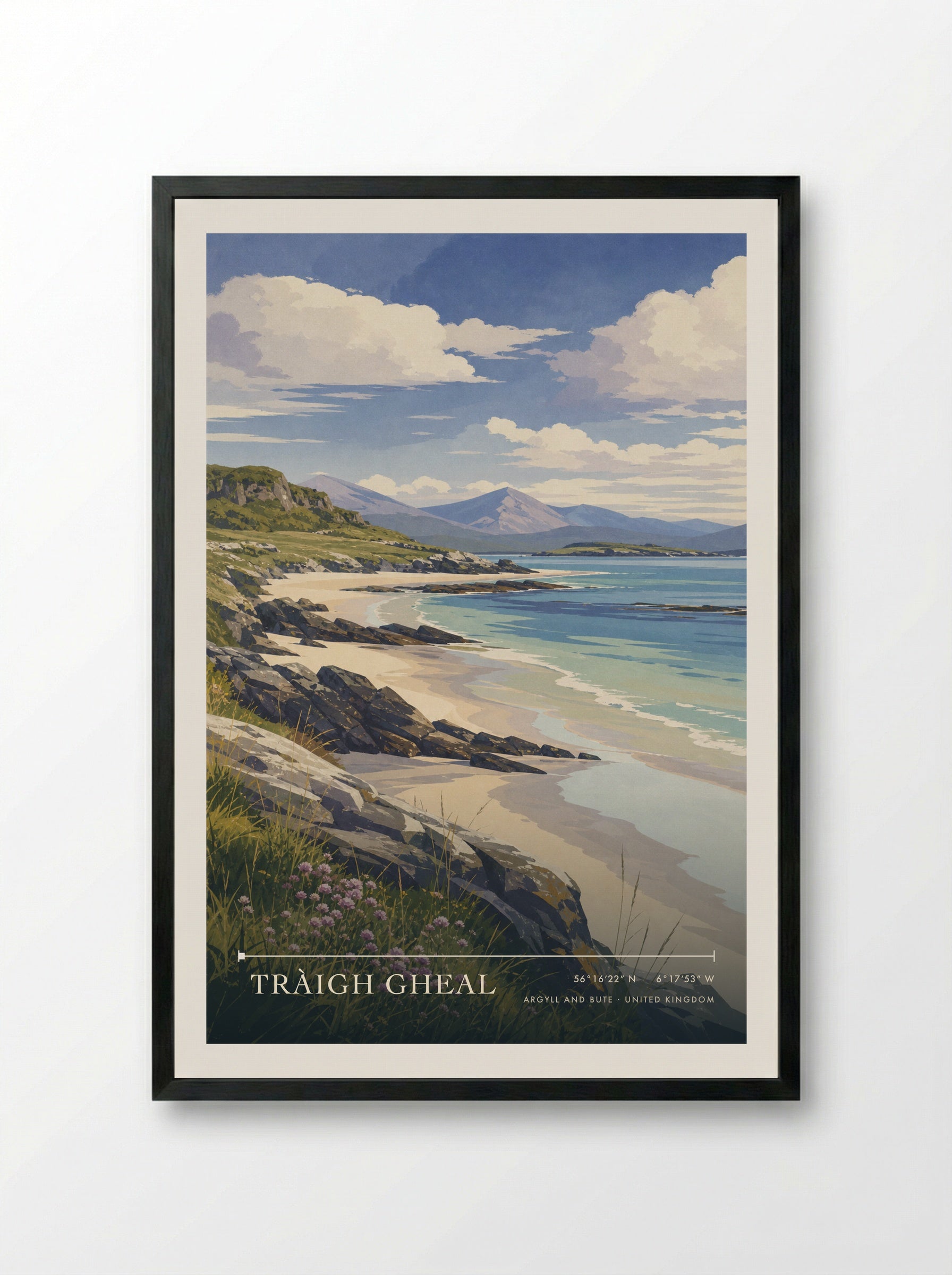 Tràigh Gheal Argyll and Bute United Kingdom Travel Poster - Framed Print Black