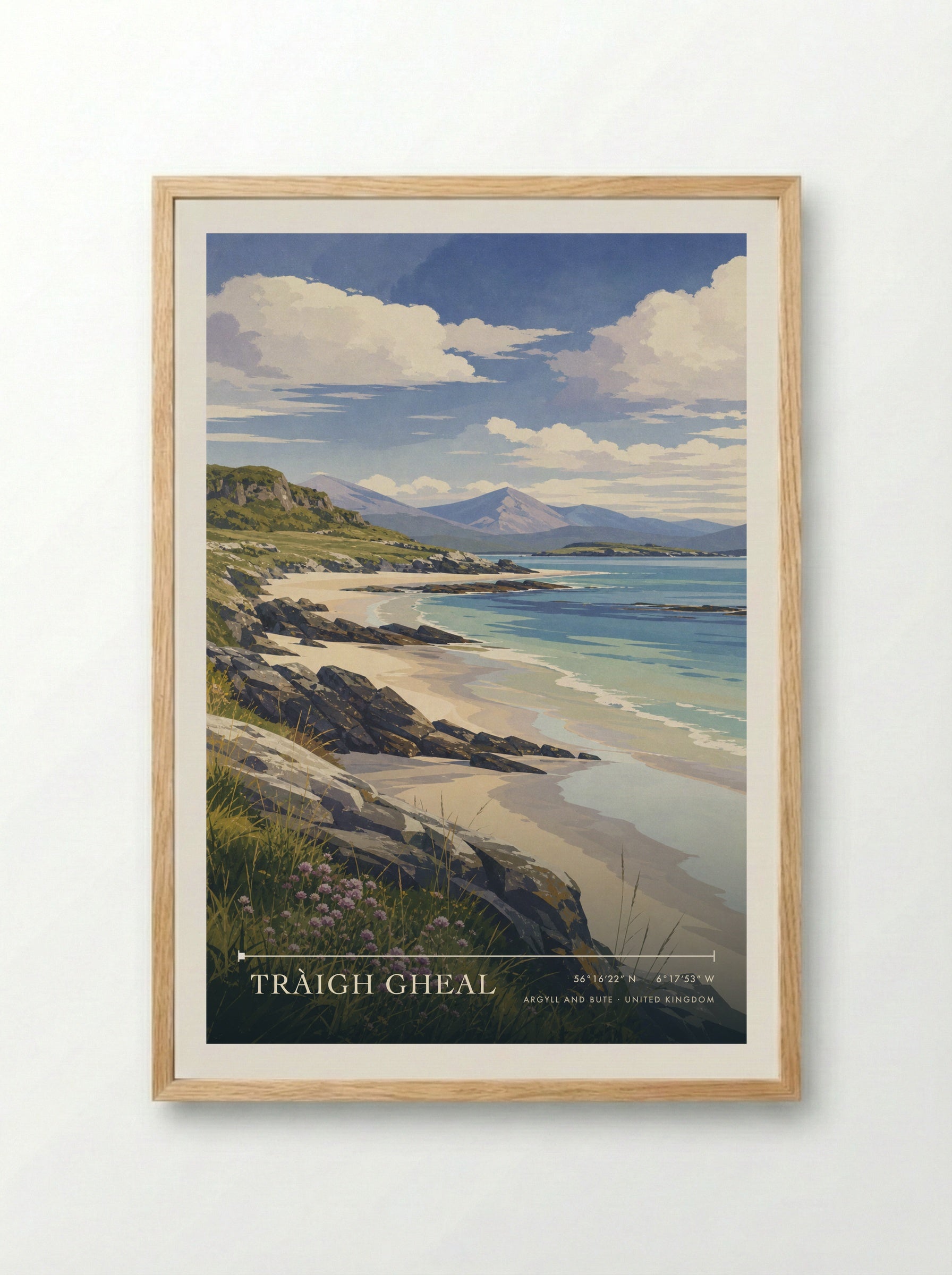 Tràigh Gheal Argyll and Bute United Kingdom Travel Poster - Framed Print Wood