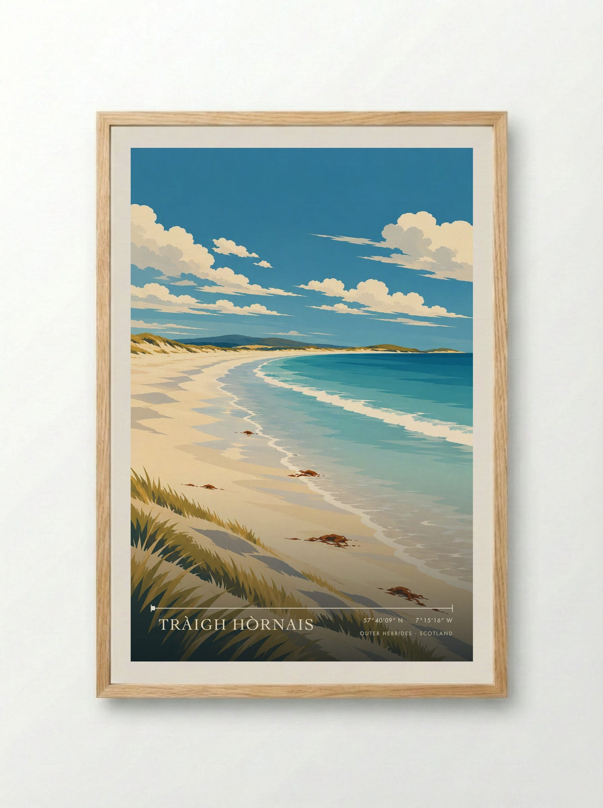 Tràigh Hòrnais, Outer Hebrides | Travel Poster - Framed Print Wood