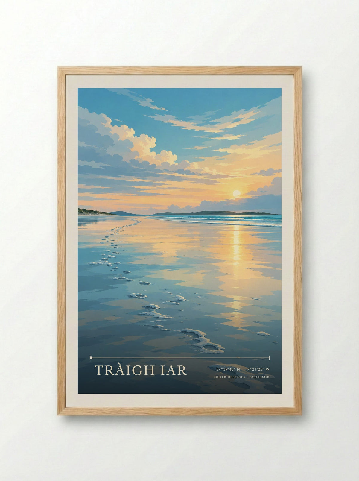 Tràigh Iar, Outer Hebrides | Travel Poster - Framed Print Wood