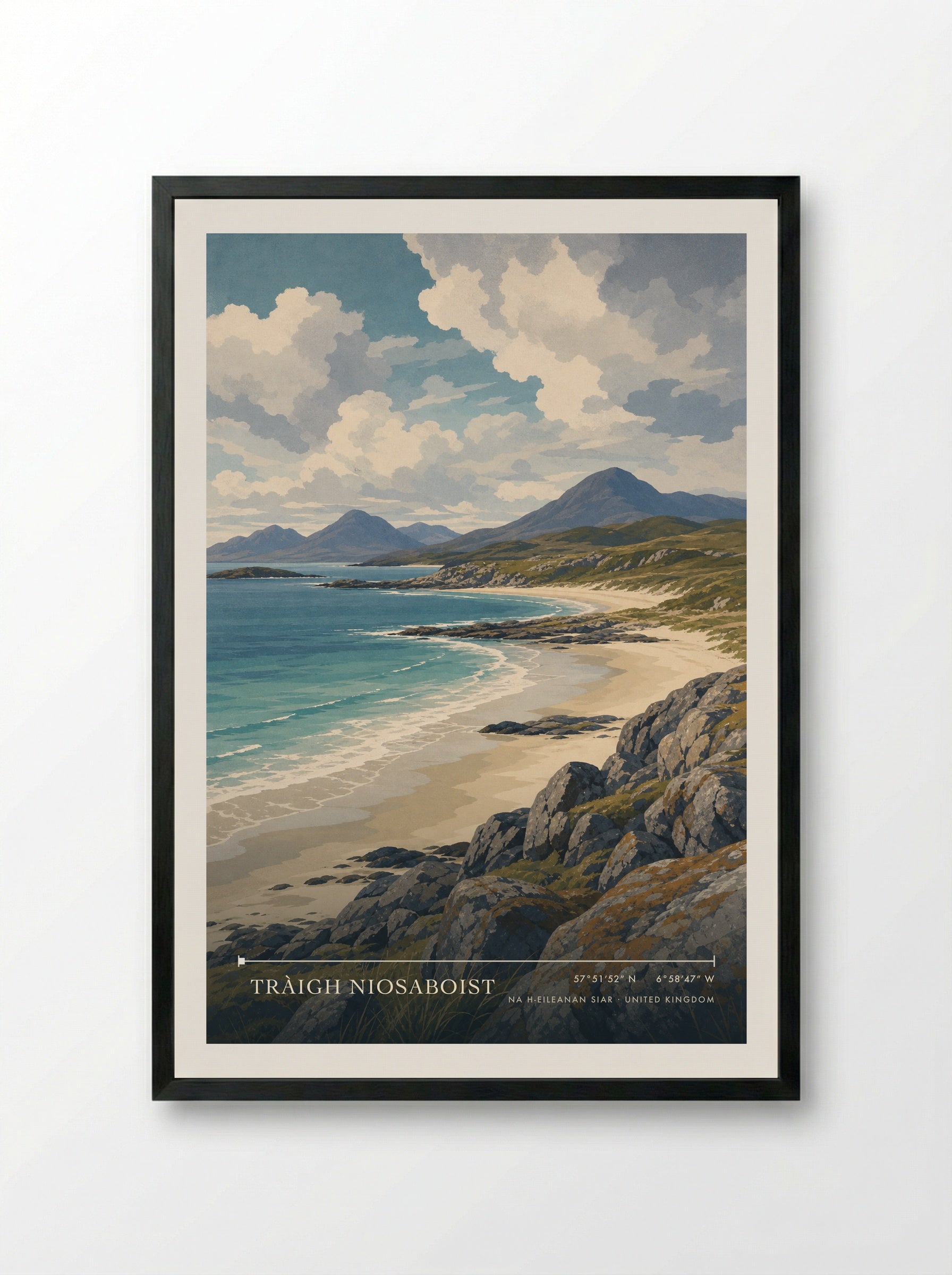 Tràigh Niosaboist Na h-Eileanan Siar United Kingdom Travel Poster - Framed Print Black