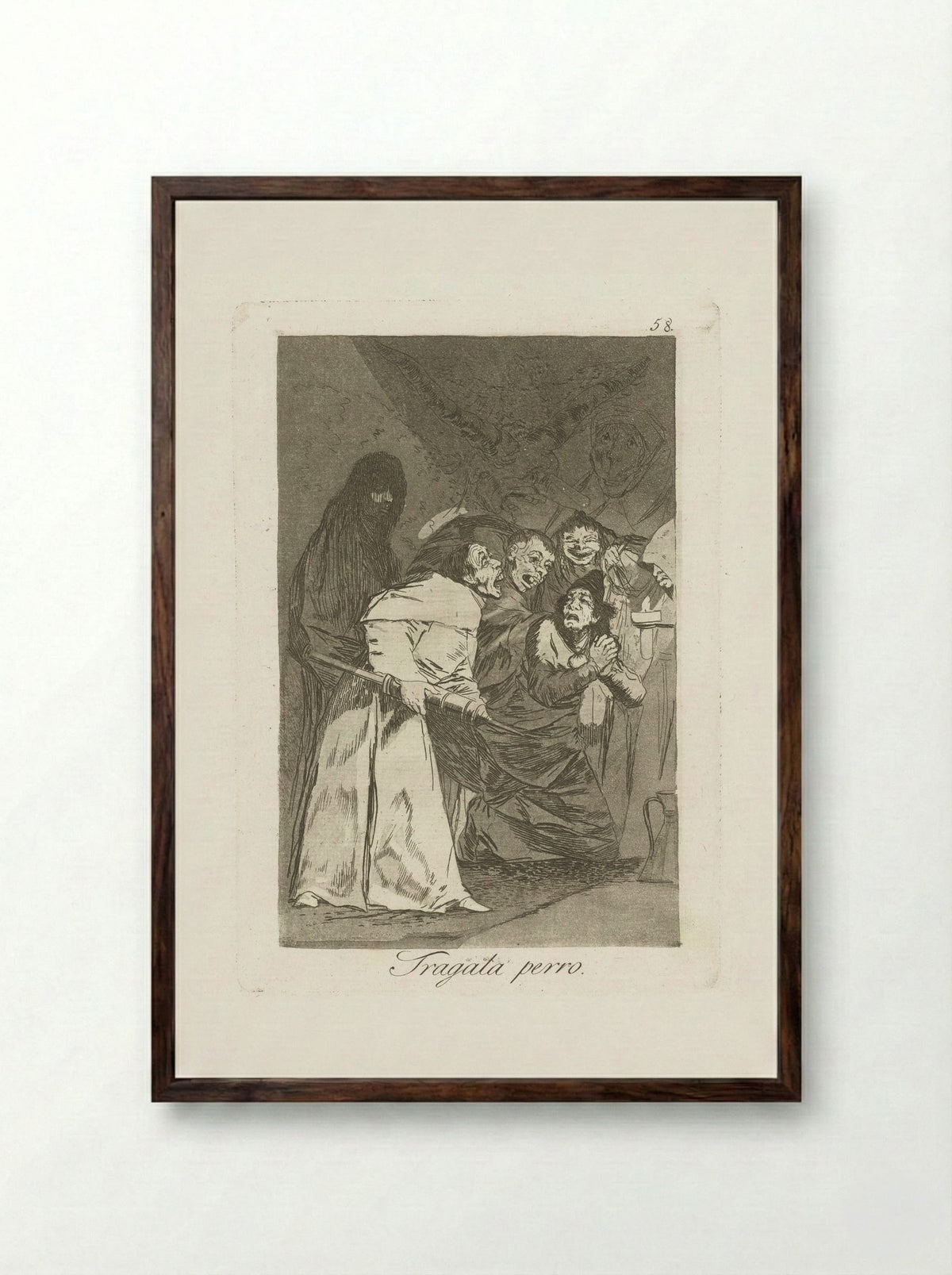 Tragala perro - Francisco de Goya - Framed Print Dark Wood