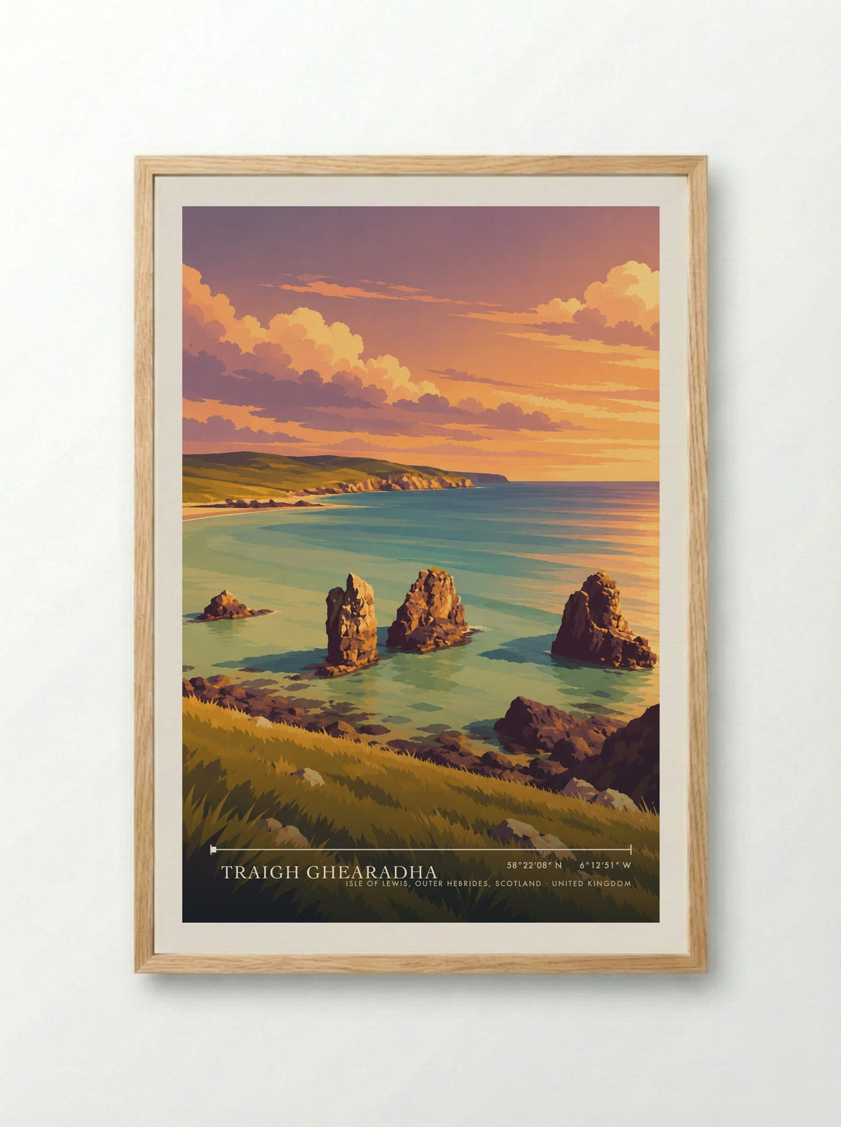 Traigh Ghearadha, Isle of Lewis, Outer Hebrides, Scotland | Travel Poster - Framed Print Wood
