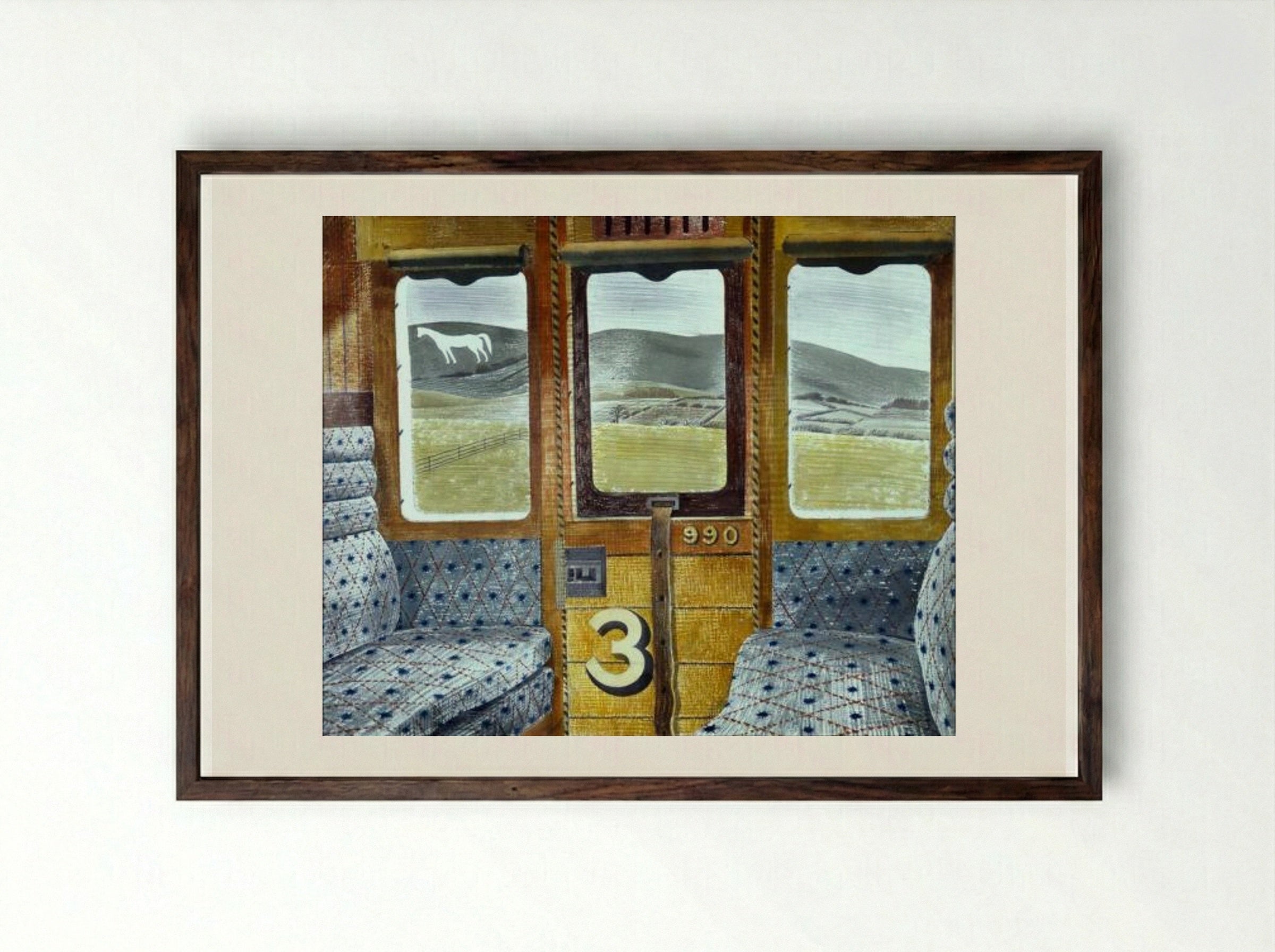Train Landscape - Eric Ravilious - Framed Print Dark Wood