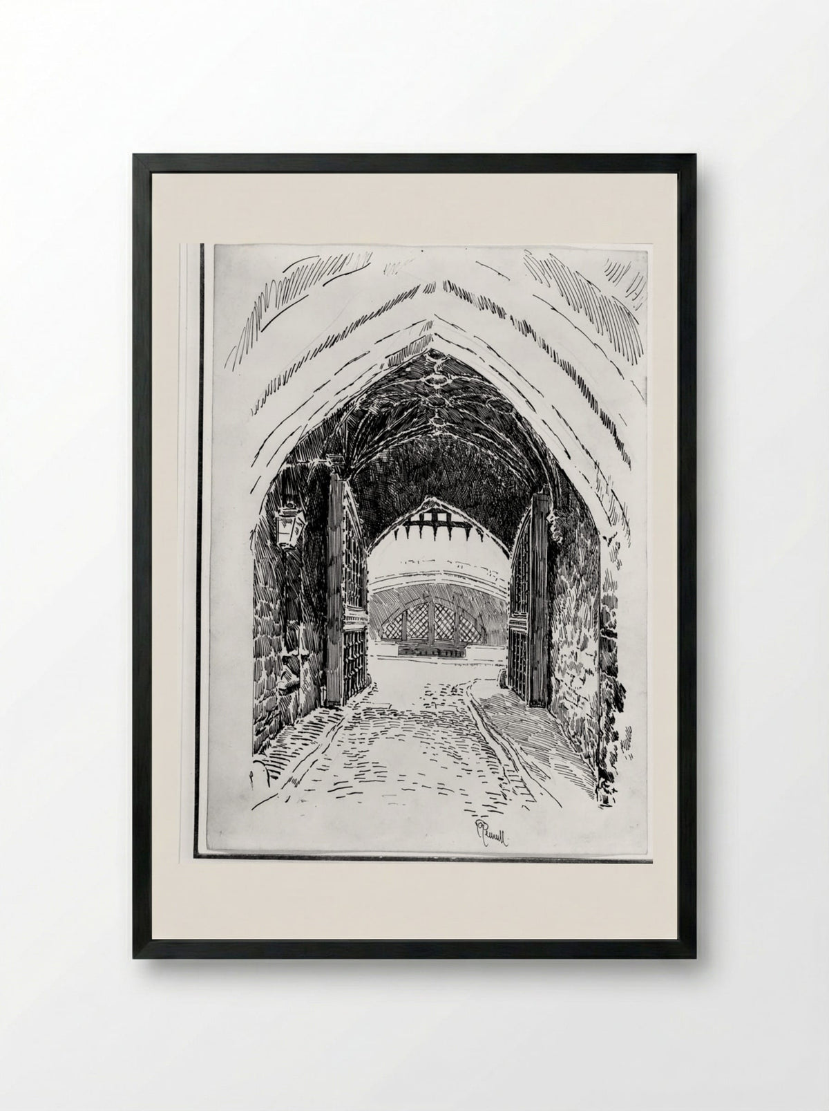 Traitors Gate from Within - Joseph Pennell - Framed Print Black