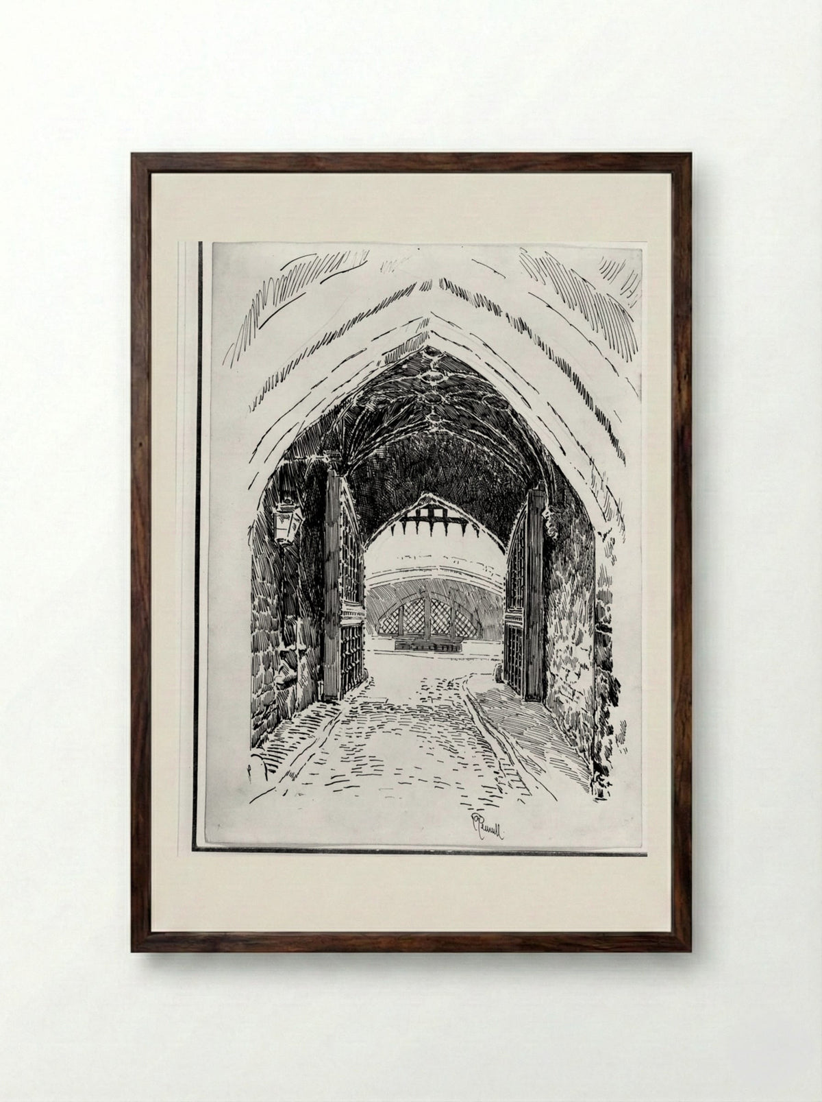 Traitors Gate from Within - Joseph Pennell - Framed Print Dark Wood