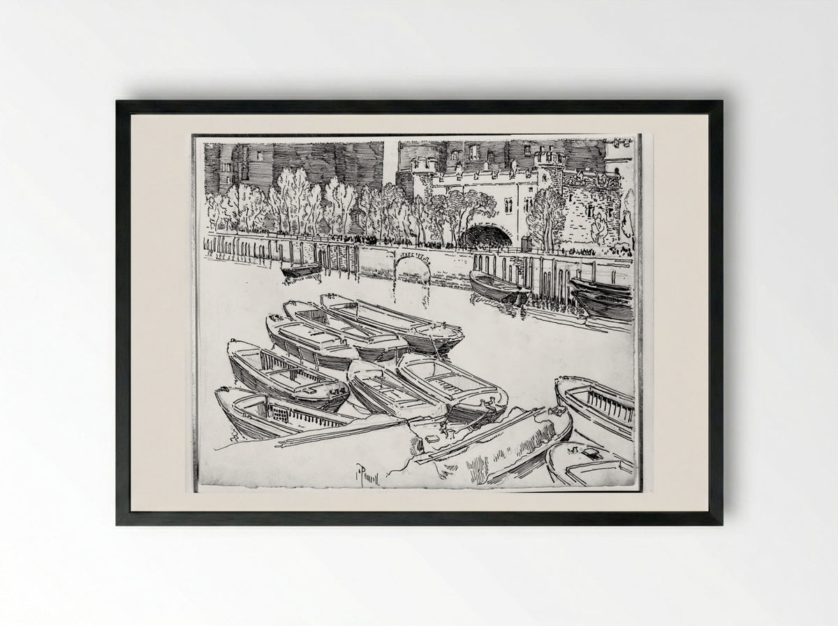 Traitors Gate from the River - Joseph Pennell - Framed Print Black