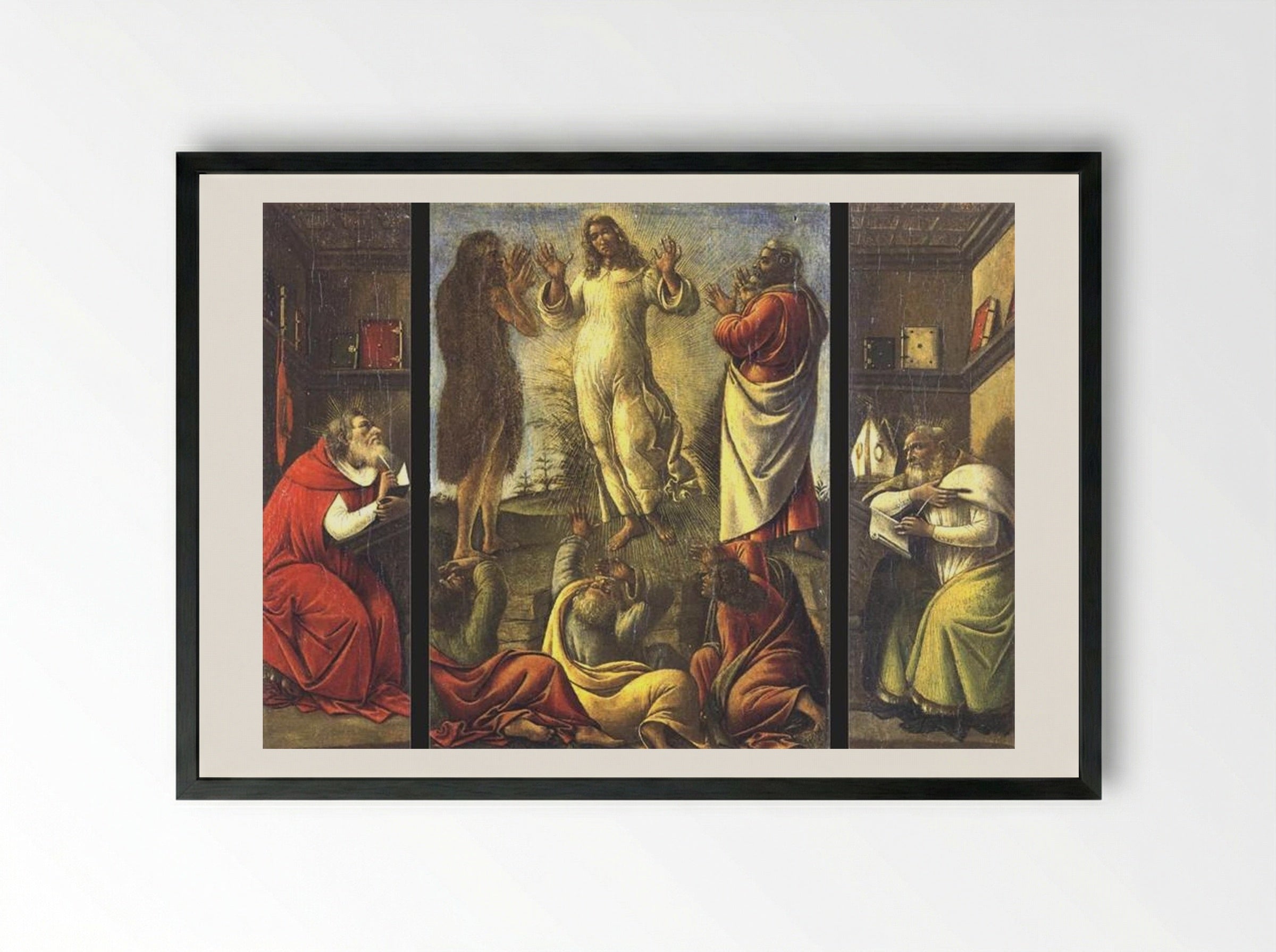 Transfiguration, St Jerome, and St Augustine - Sandro Botticelli - Framed Print Black