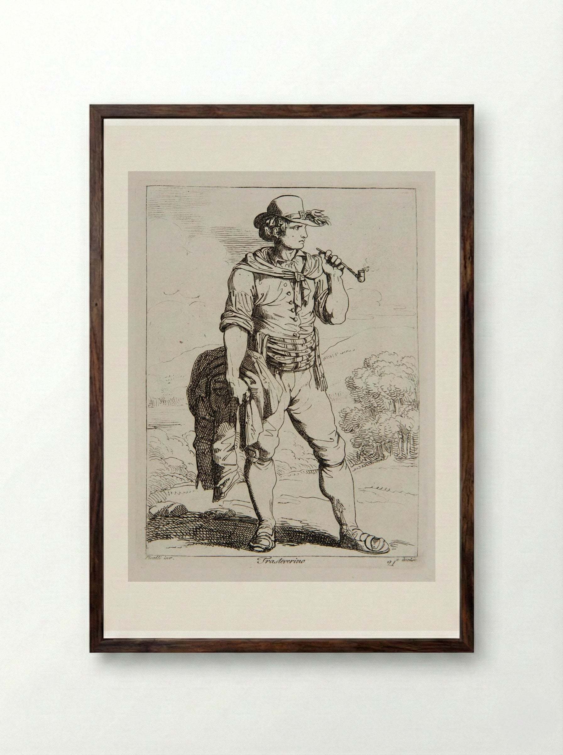 Trasteverino - Bartolomeo Pinelli - Framed Print Dark Wood