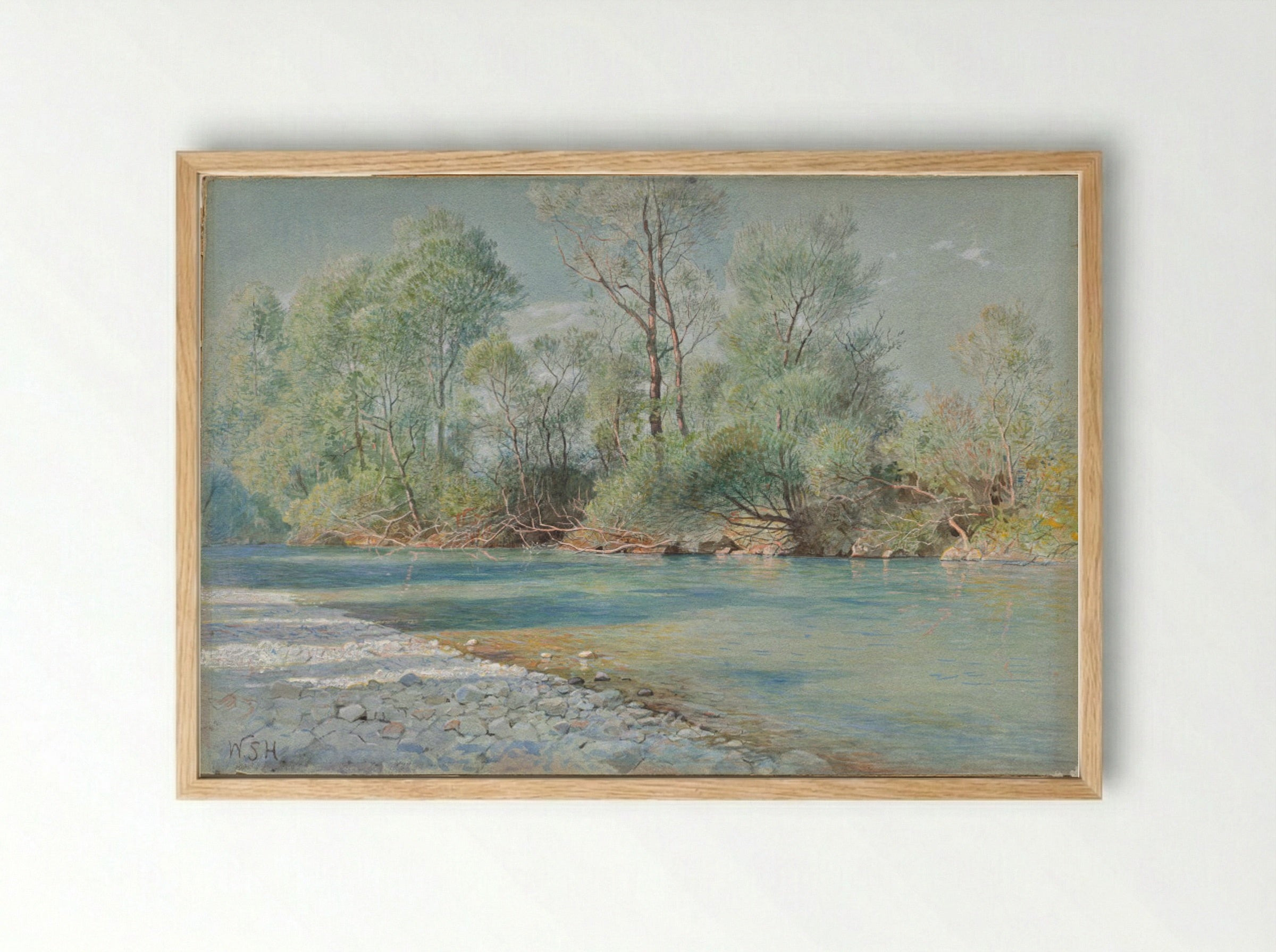 Traunstein River on the Road to Empfig, Bavaria - William Stanley Haseltine - Framed Print Wood